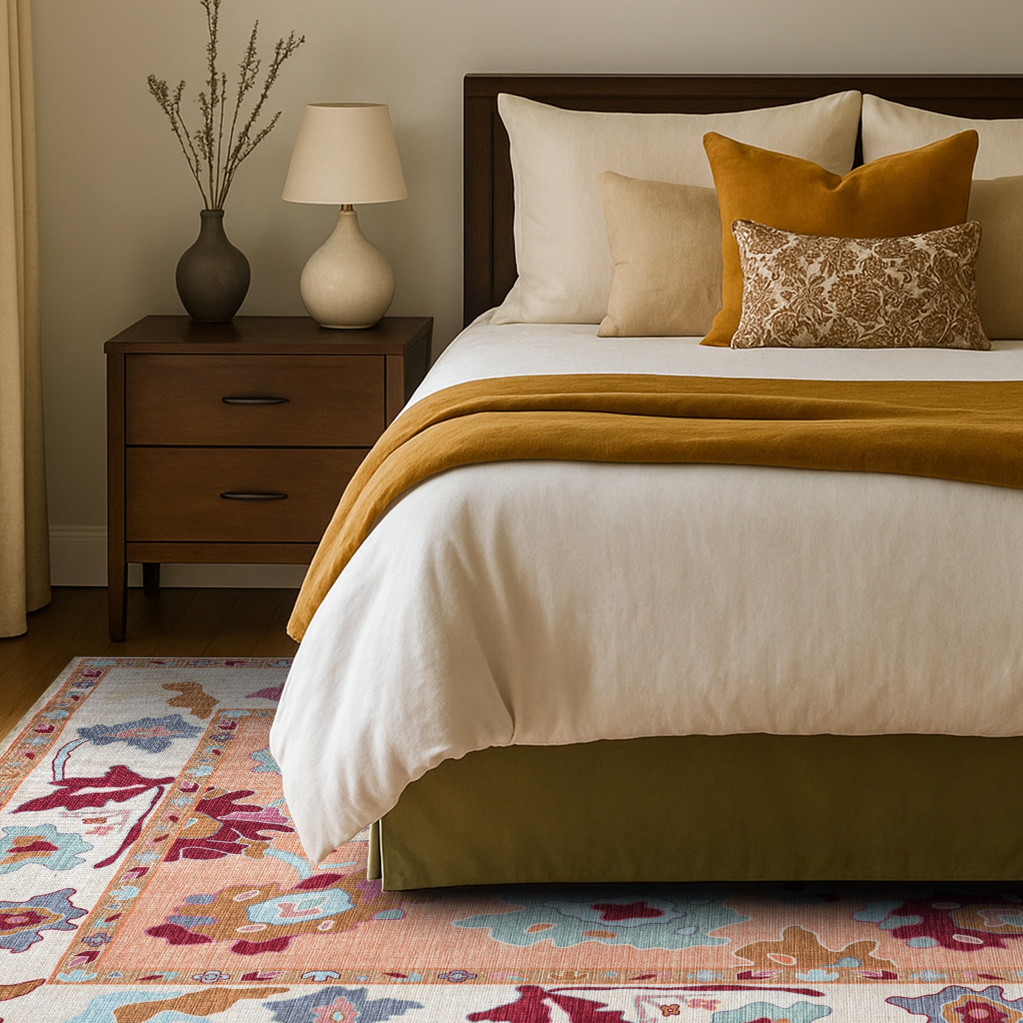 Soren Pastel Orange Floral Modern Oushak Rug