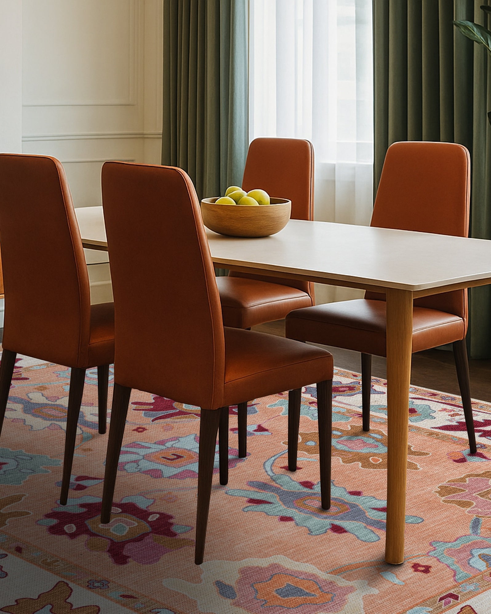 Soren Pastel Orange Floral Modern Oushak Rug