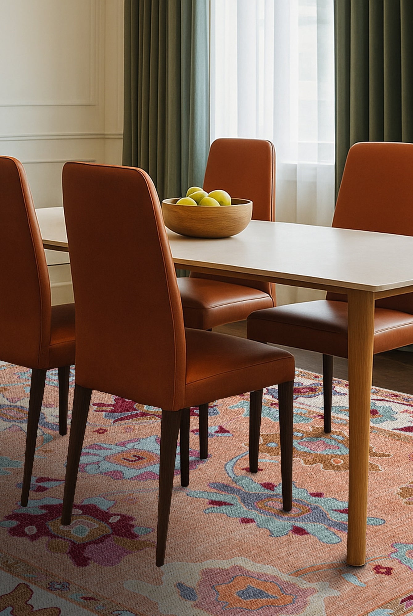 Soren Pastel Orange Floral Modern Oushak Rug