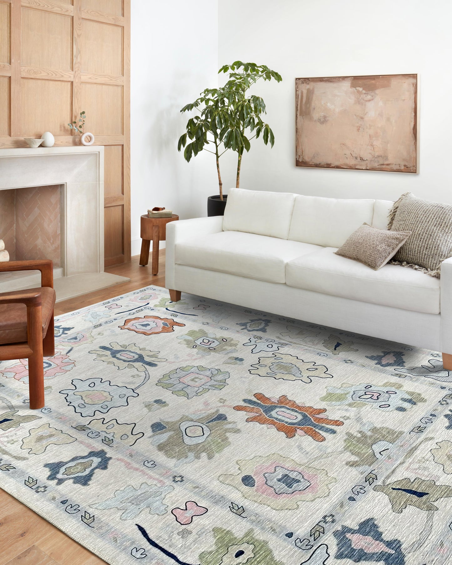 White Oushak Rug, Vintage Turkish Floral Pastel Large Oversized Area Rugs for Living room Dining Bedroom Kitchen Bathroom