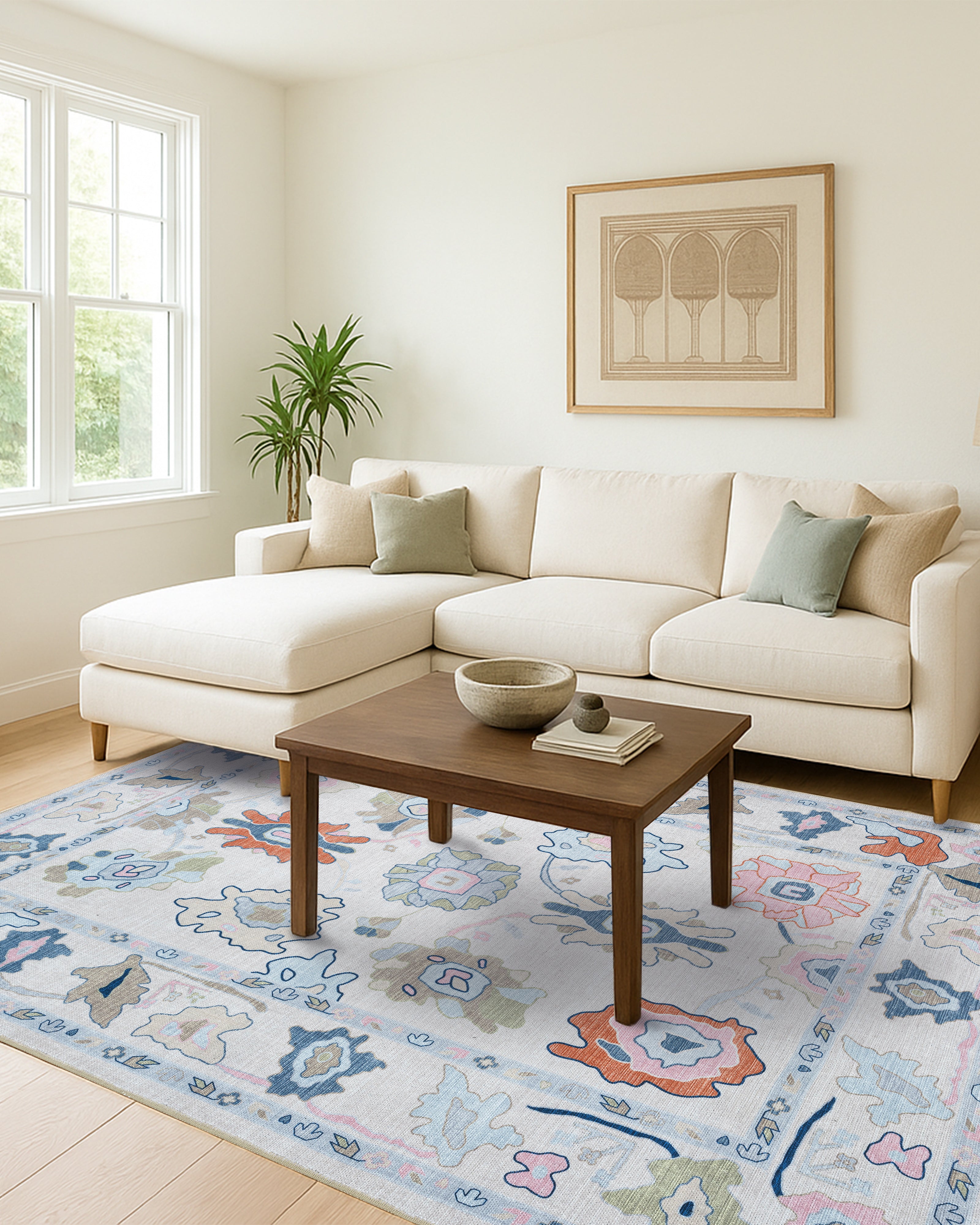 Mary Rose White Pastel Colorful Floral Oushak Rug