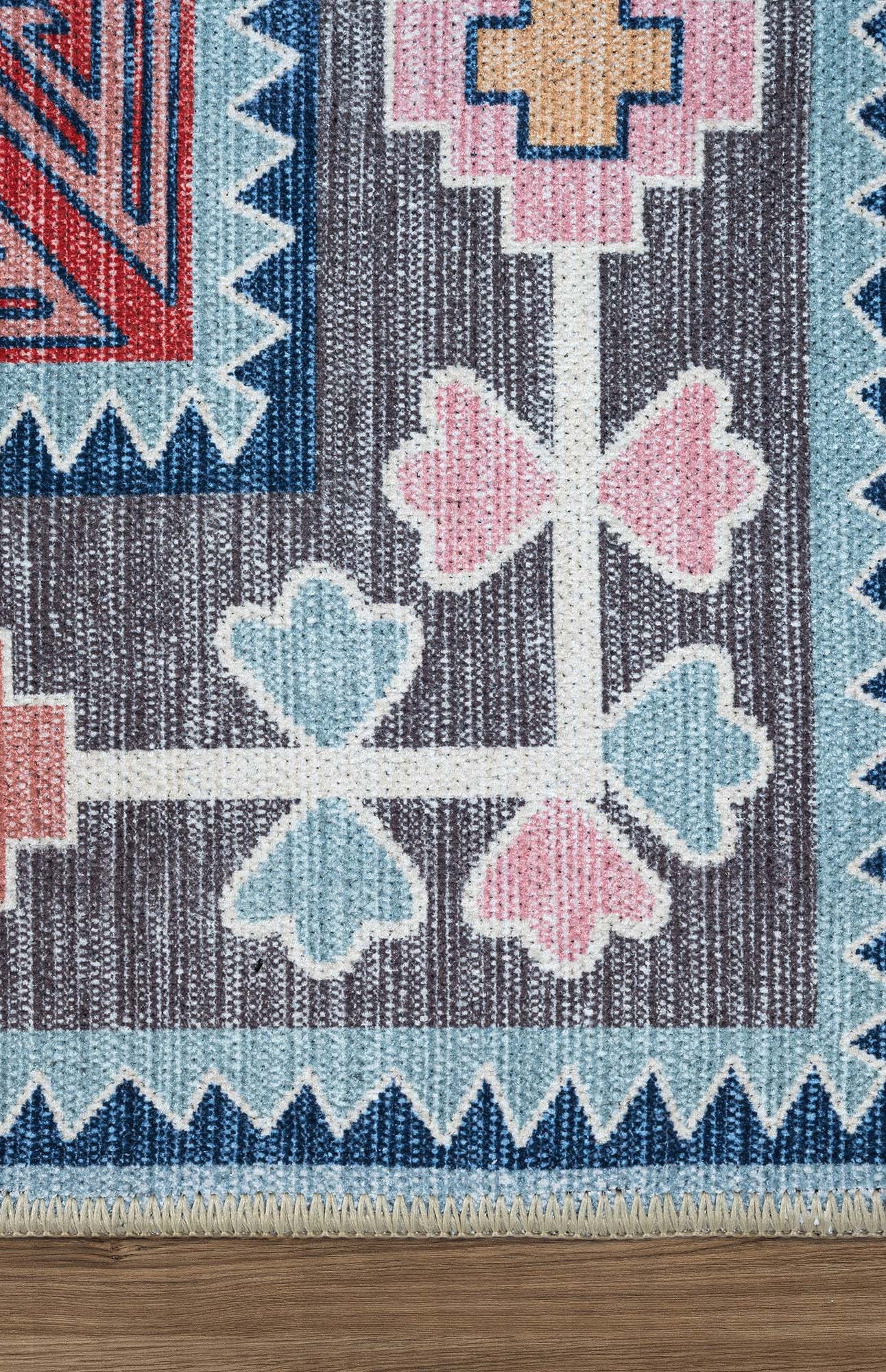 Leena Blue Colorful Aesthetic Oushak Rug