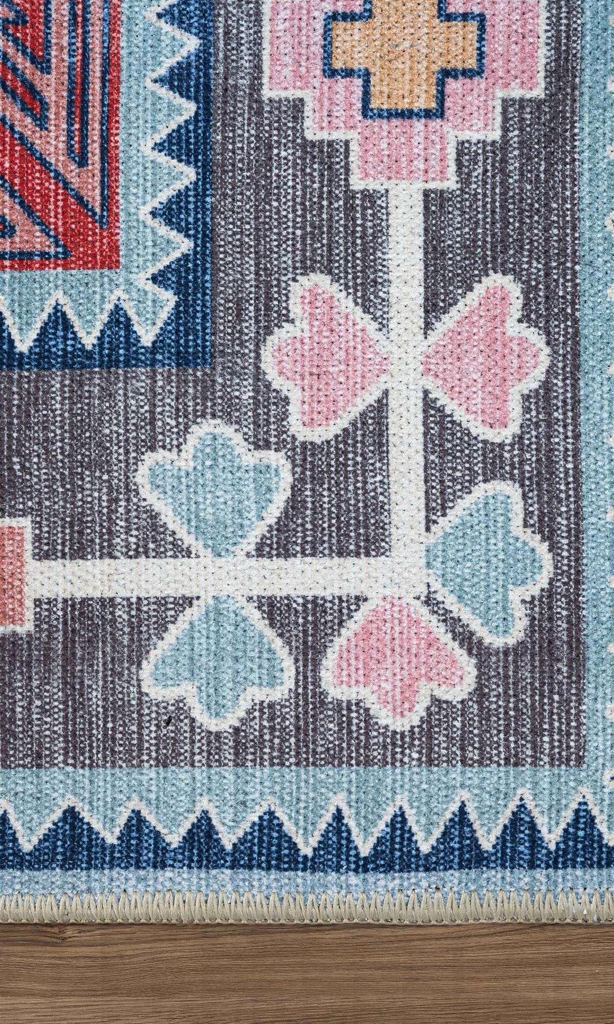 Leena Blue Colorful Aesthetic Oushak Rug