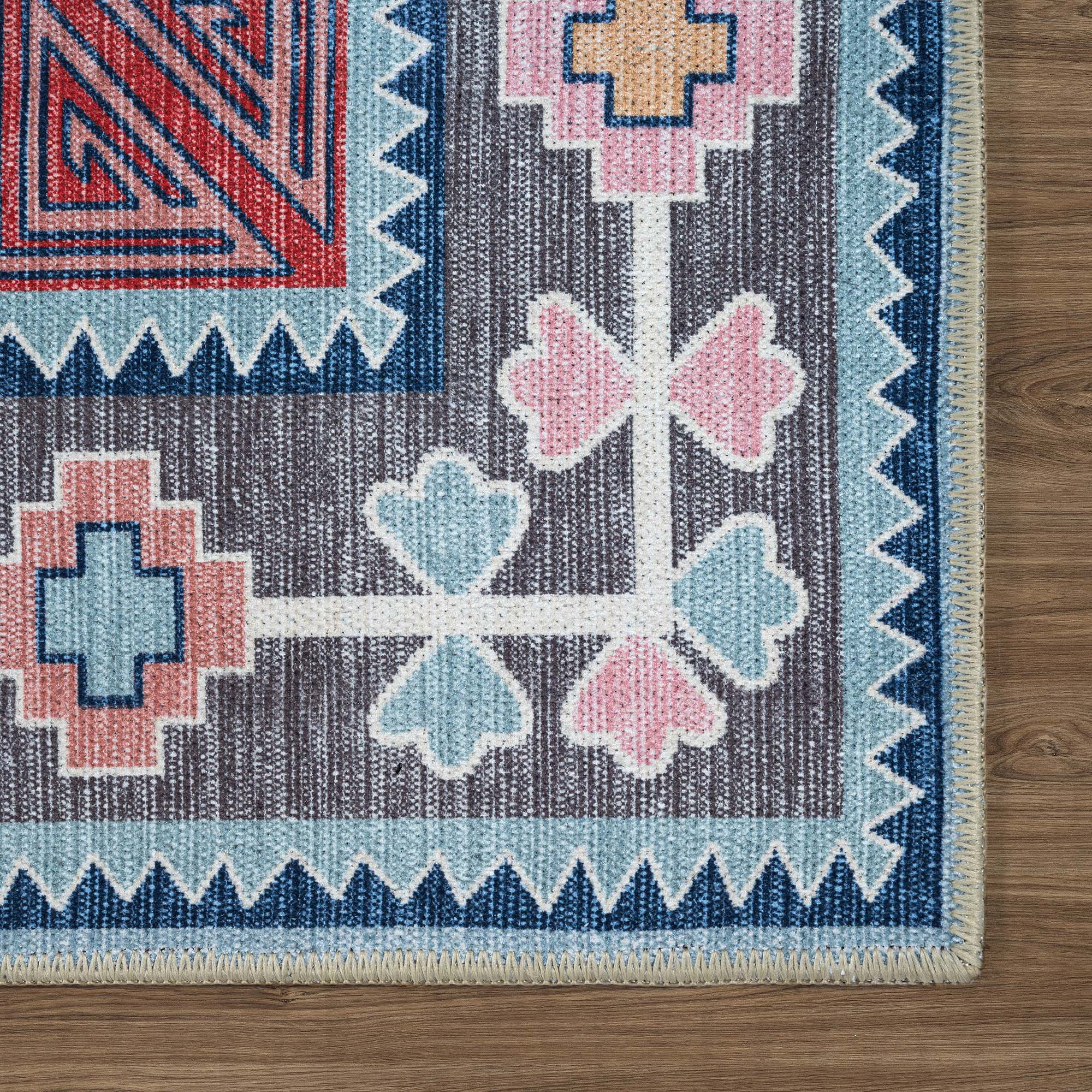 Leena Blue Colorful Aesthetic Oushak Rug