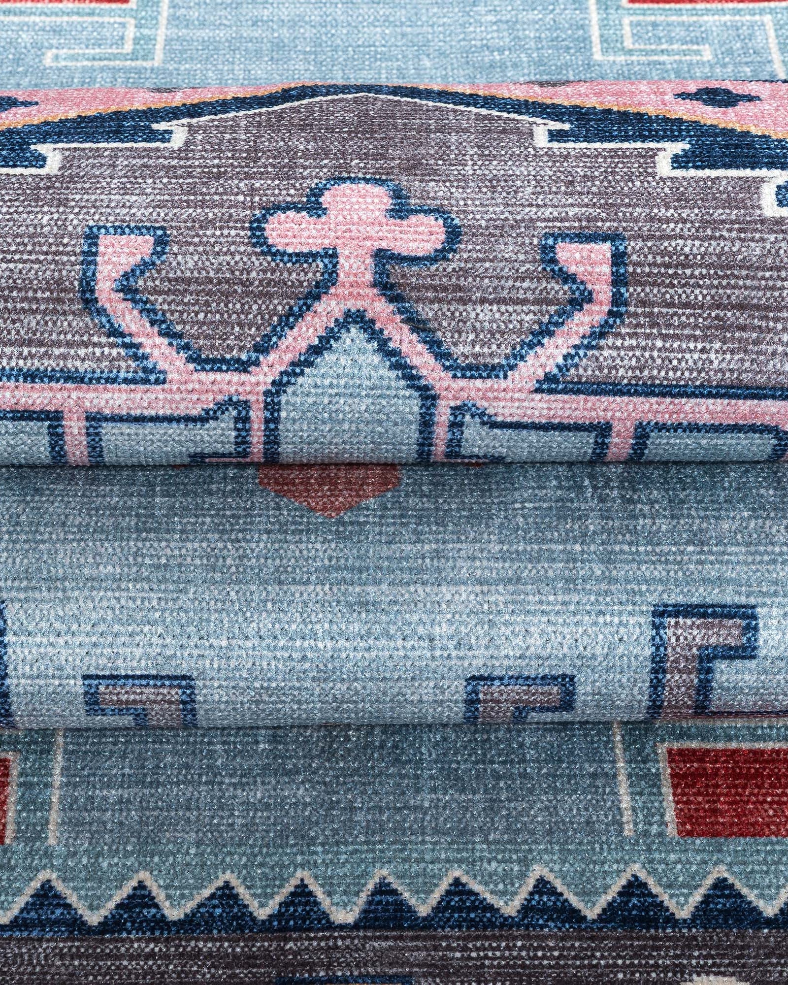 Leena Blue Colorful Aesthetic Oushak Rug