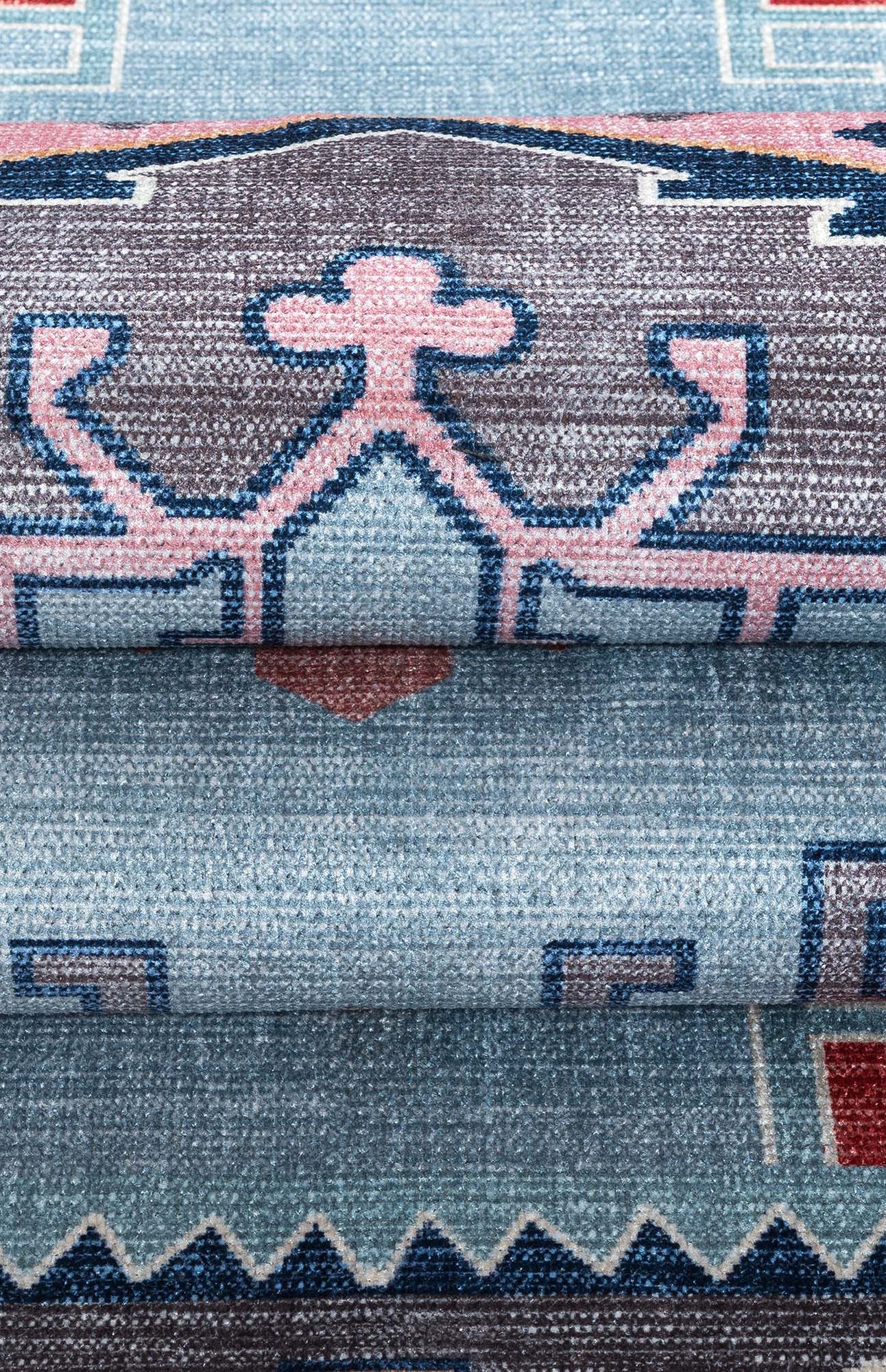 Leena Blue Colorful Aesthetic Oushak Rug