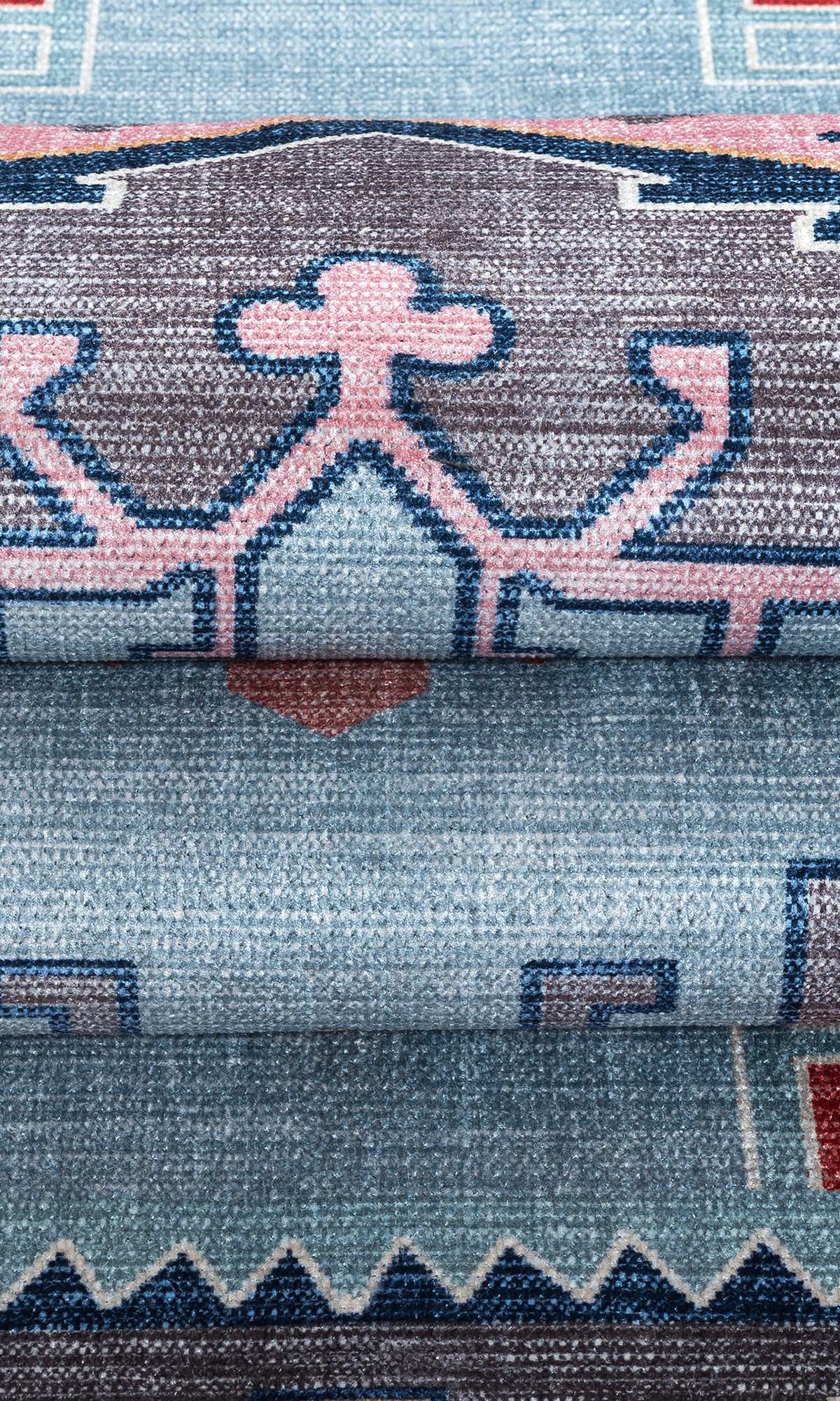 Leena Blue Colorful Aesthetic Oushak Rug