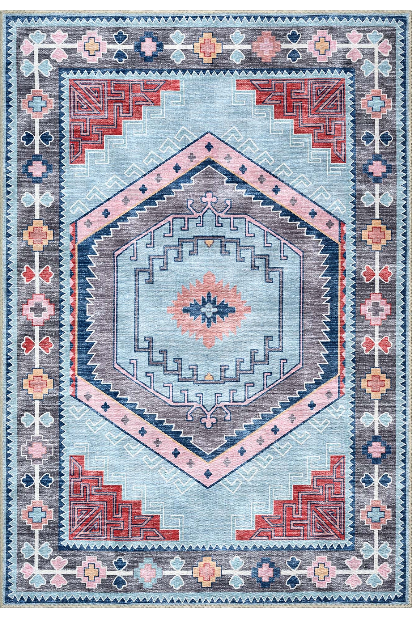 Leena Blue Colorful Aesthetic Oushak Rug