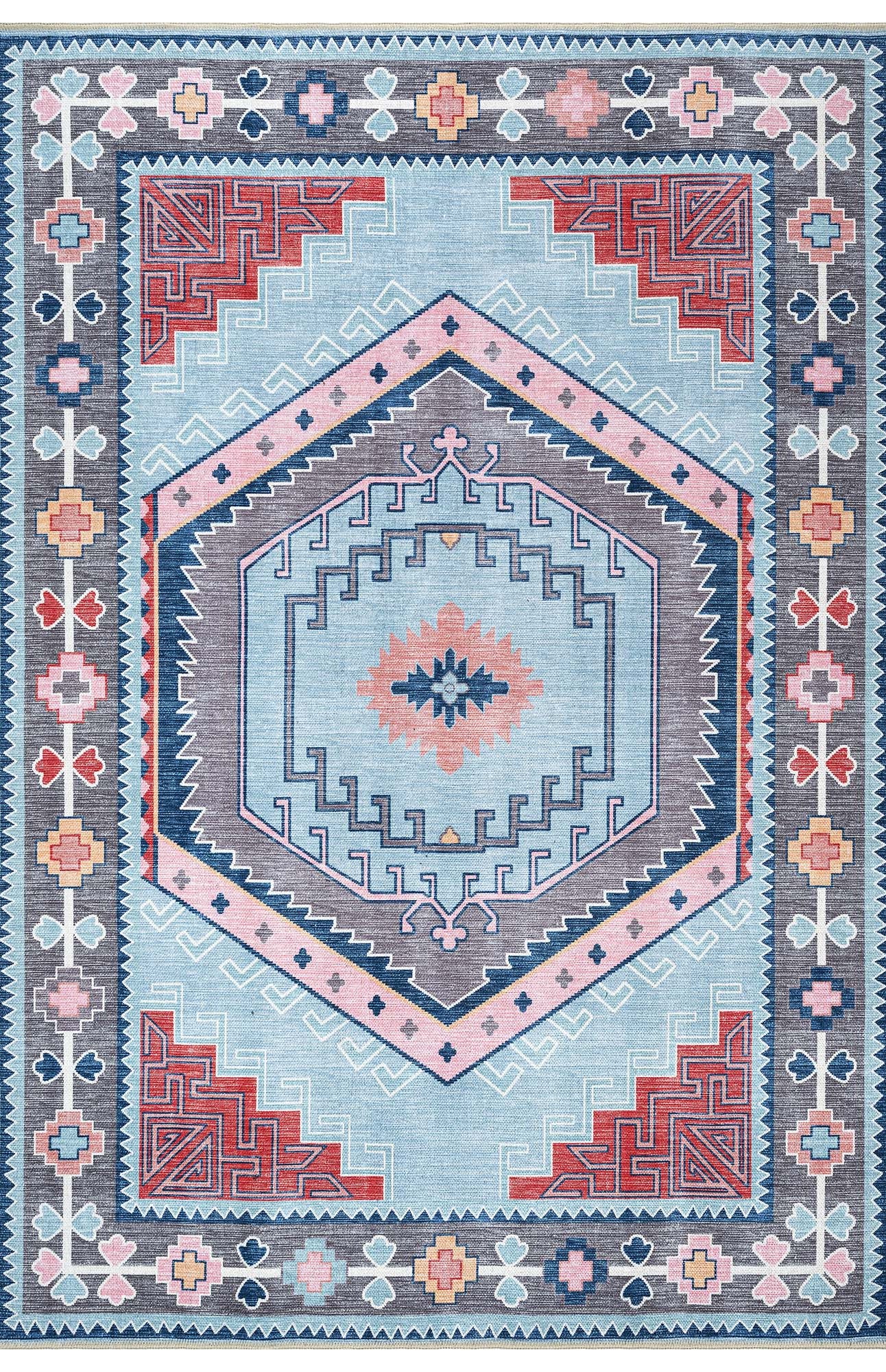 Leena Blue Colorful Aesthetic Oushak Rug