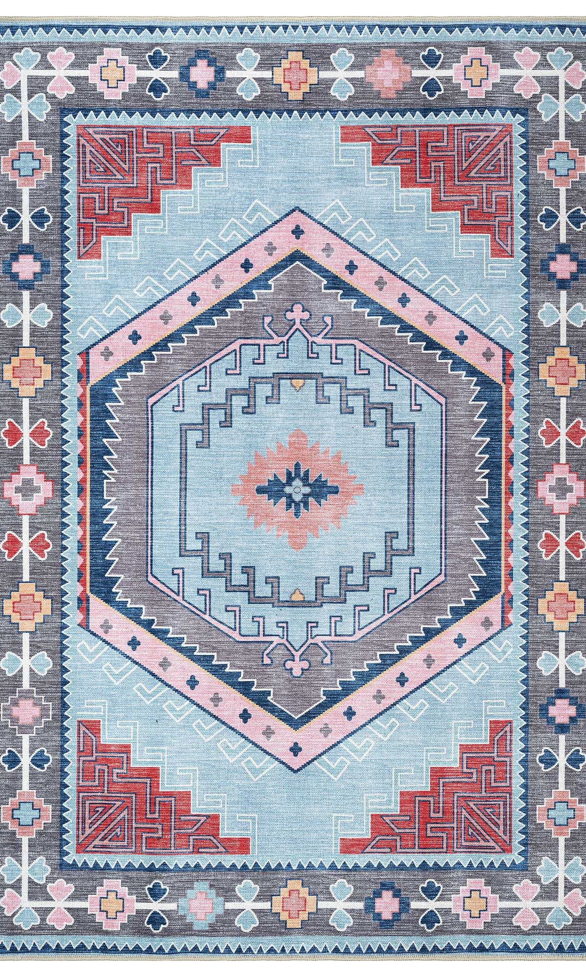 Leena Blue Colorful Aesthetic Oushak Rug