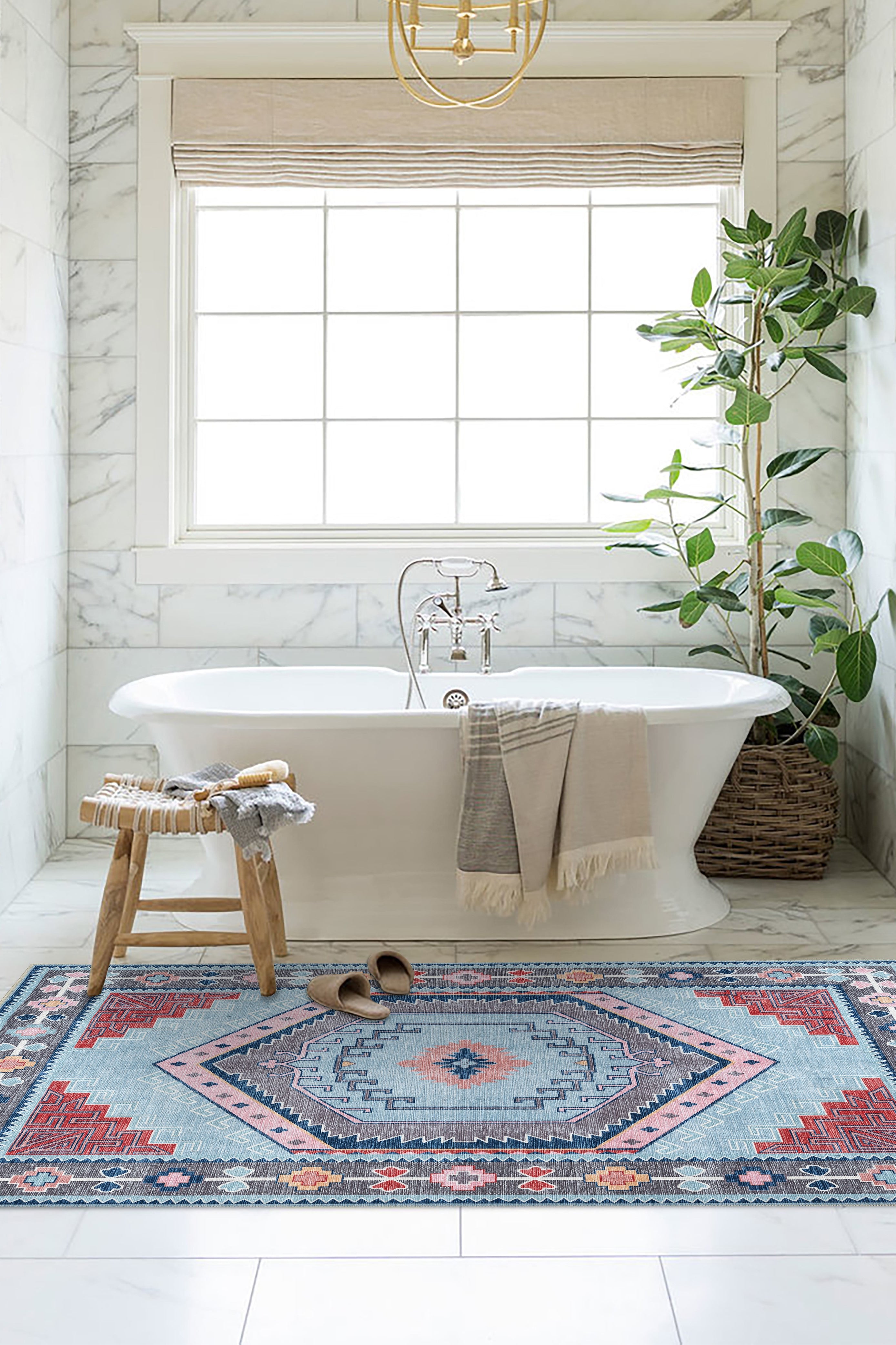 Leena Blue Colorful Aesthetic Oushak Rug