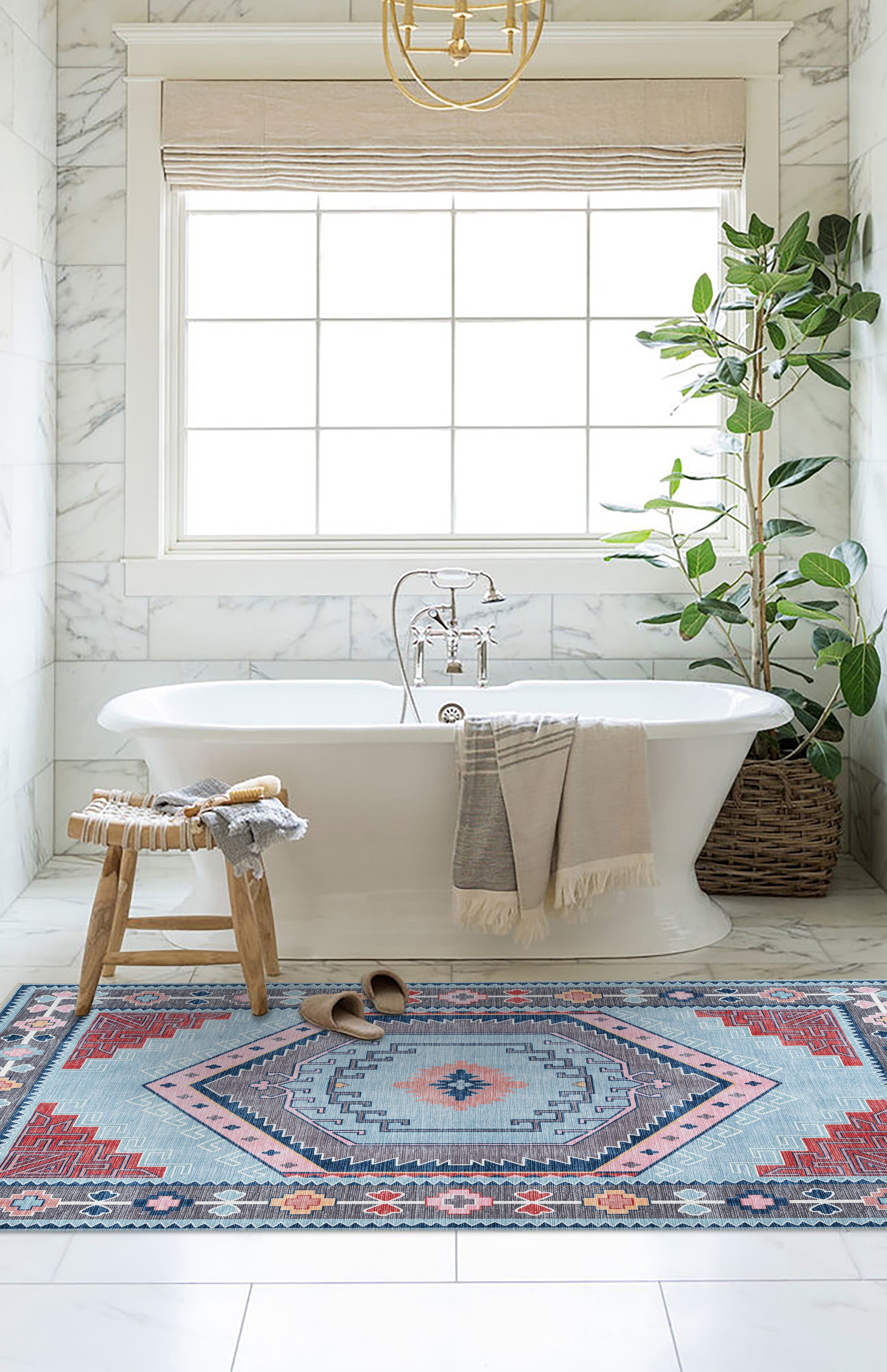 Leena Blue Colorful Aesthetic Oushak Rug