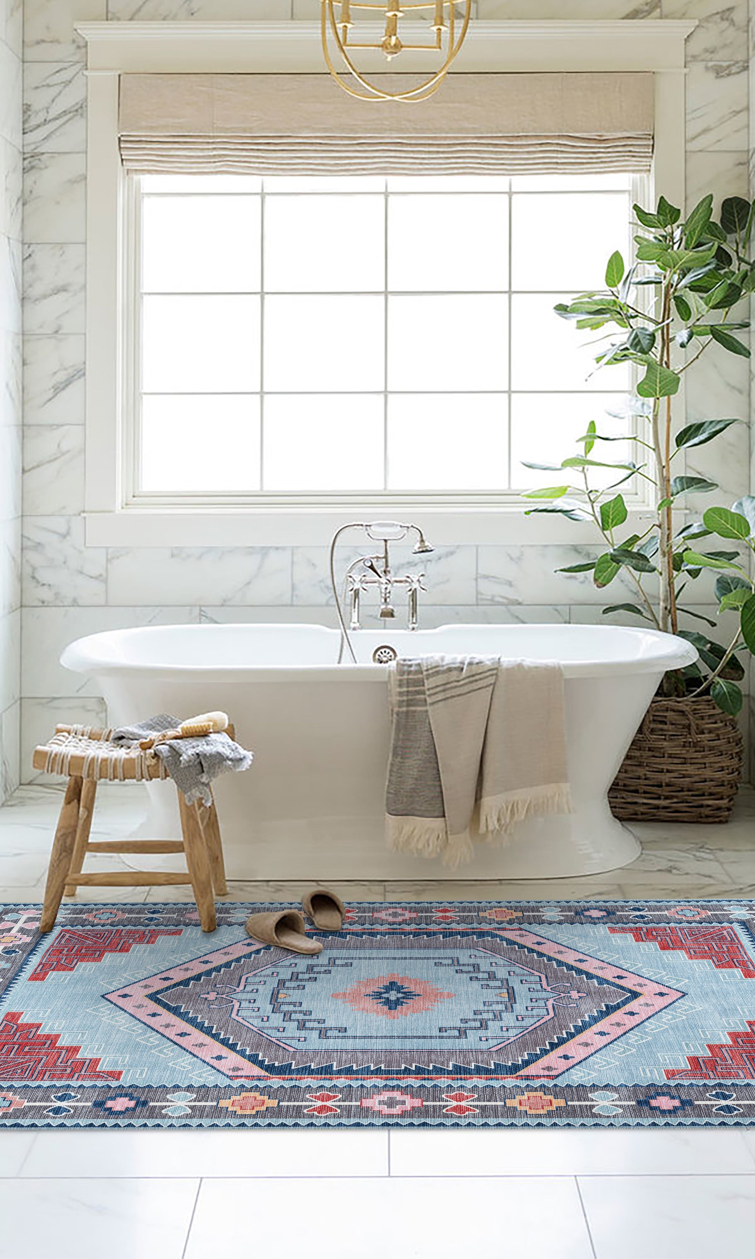 Leena Blue Colorful Aesthetic Oushak Rug