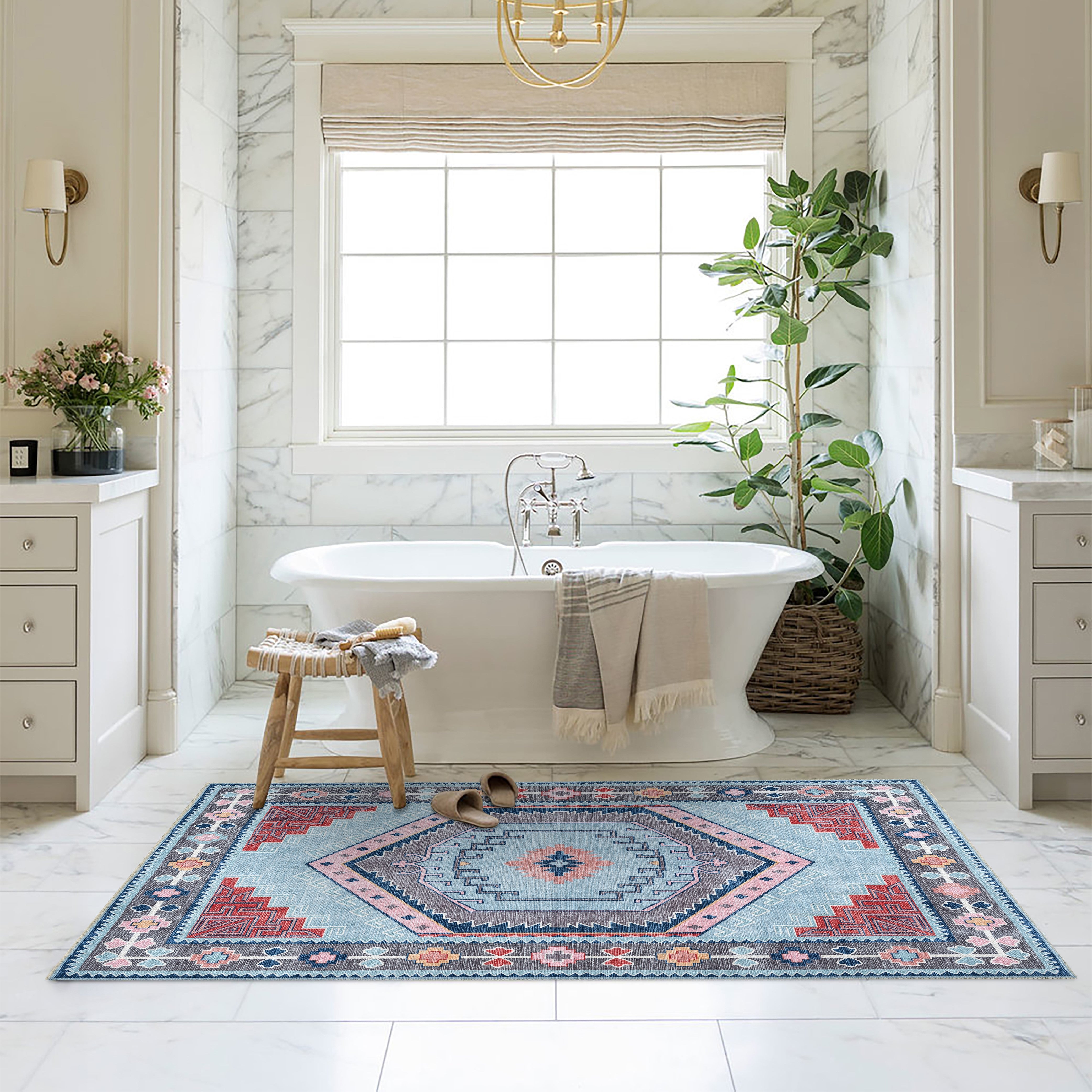 Leena Blue Colorful Aesthetic Oushak Rug