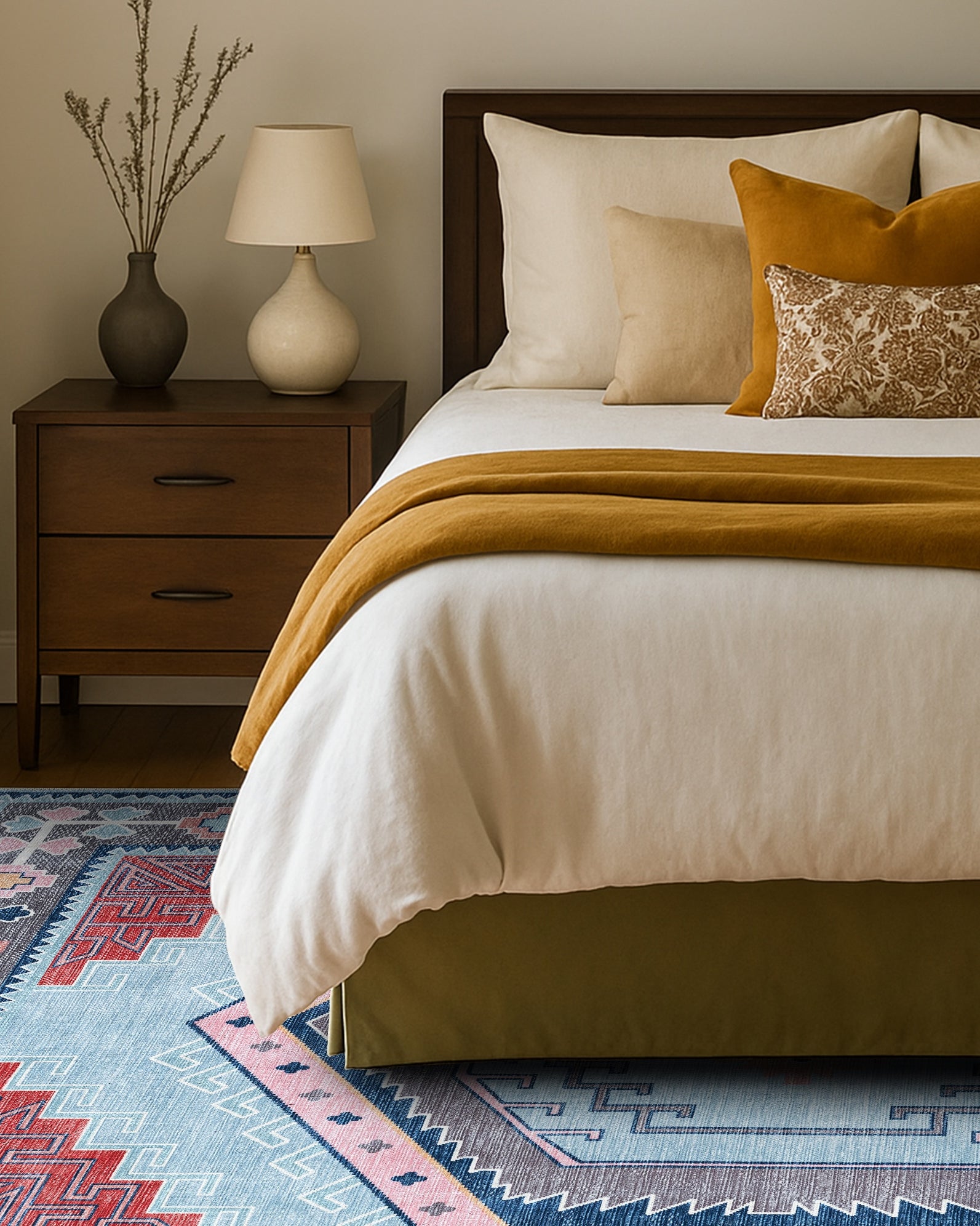 Leena Blue Colorful Aesthetic Oushak Rug