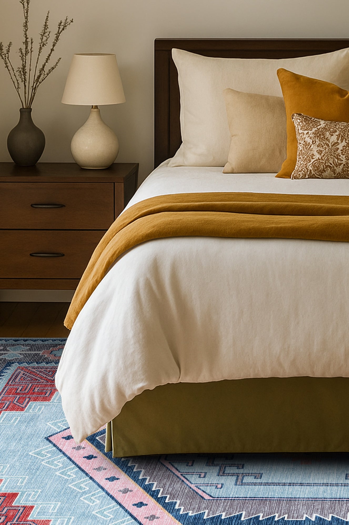 Leena Blue Colorful Aesthetic Oushak Rug