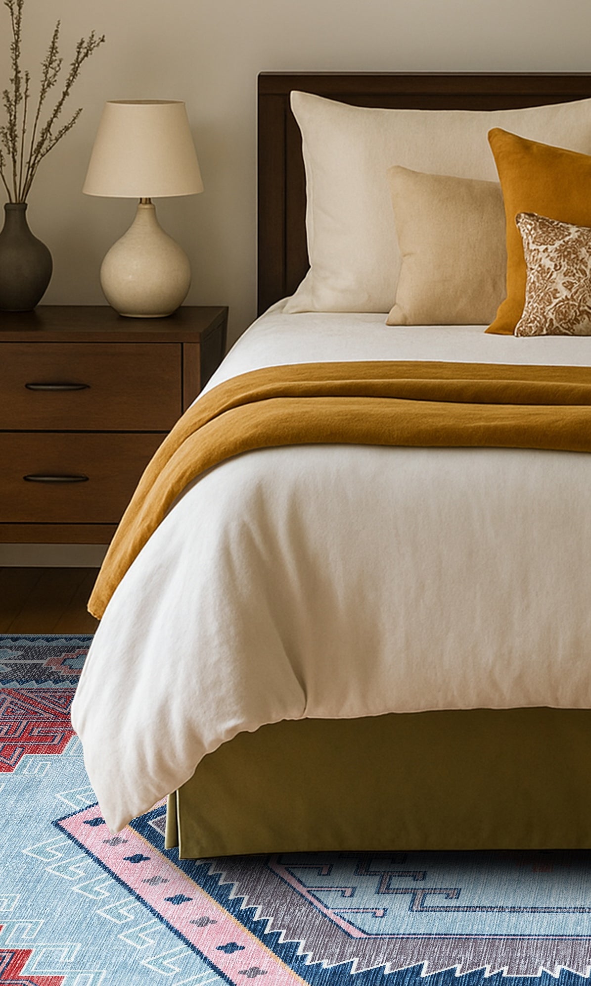 Leena Blue Colorful Aesthetic Oushak Rug