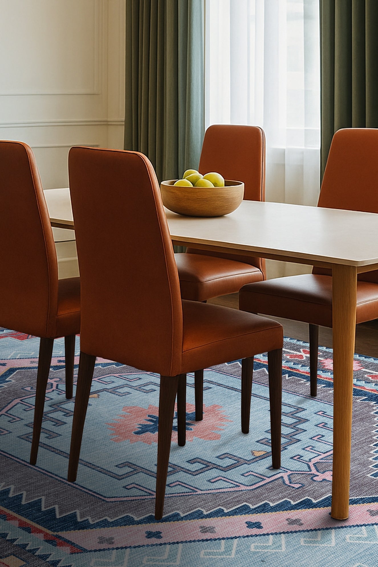 Leena Blue Colorful Aesthetic Oushak Rug