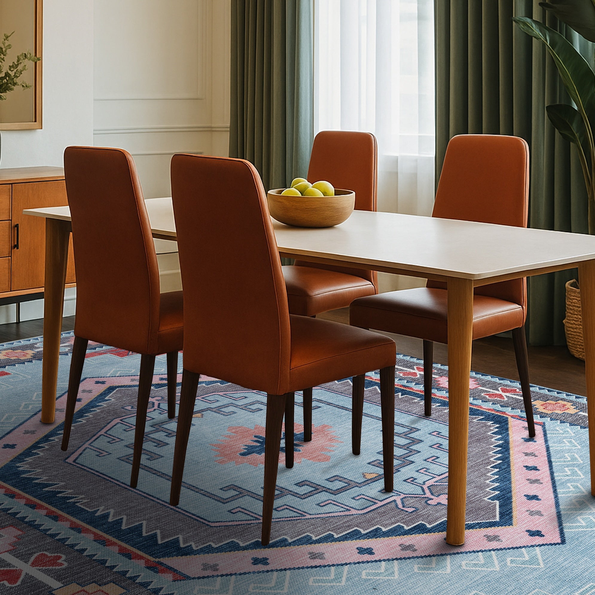 Leena Blue Colorful Aesthetic Oushak Rug