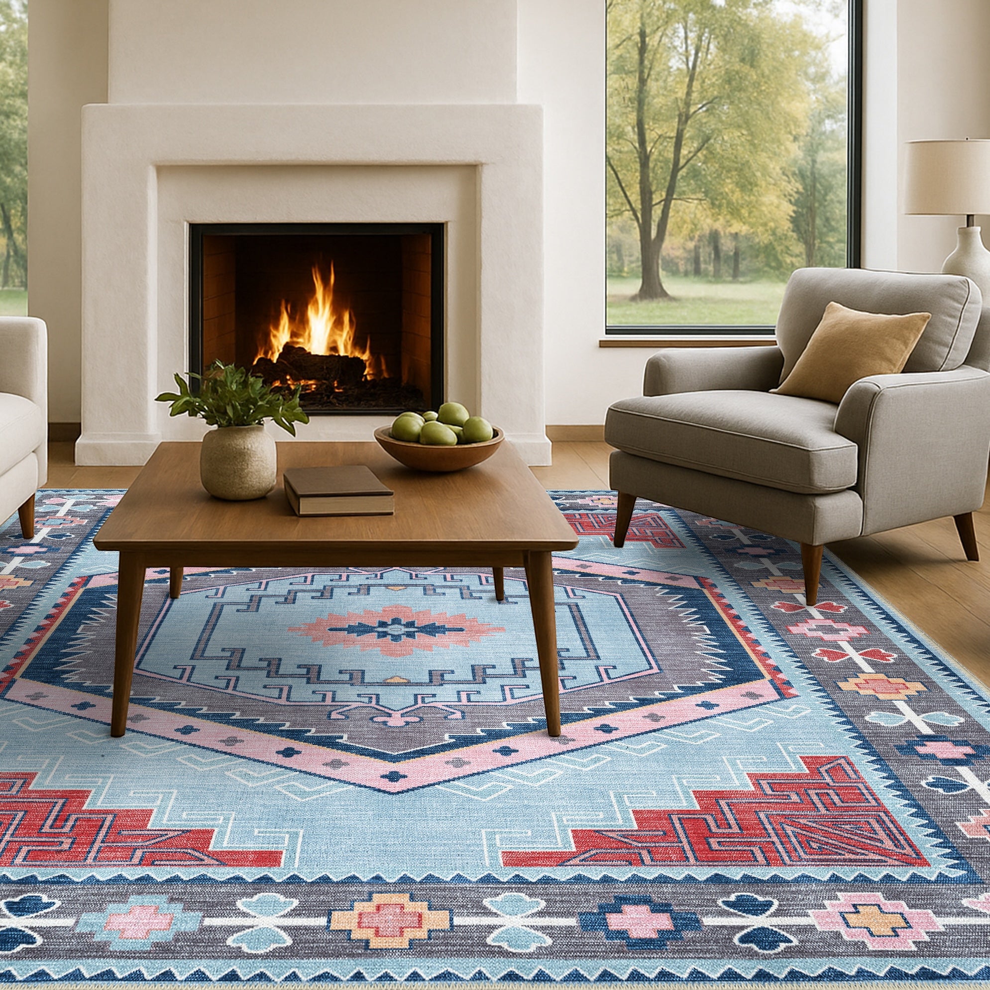 Leena Blue Colorful Aesthetic Oushak Rug