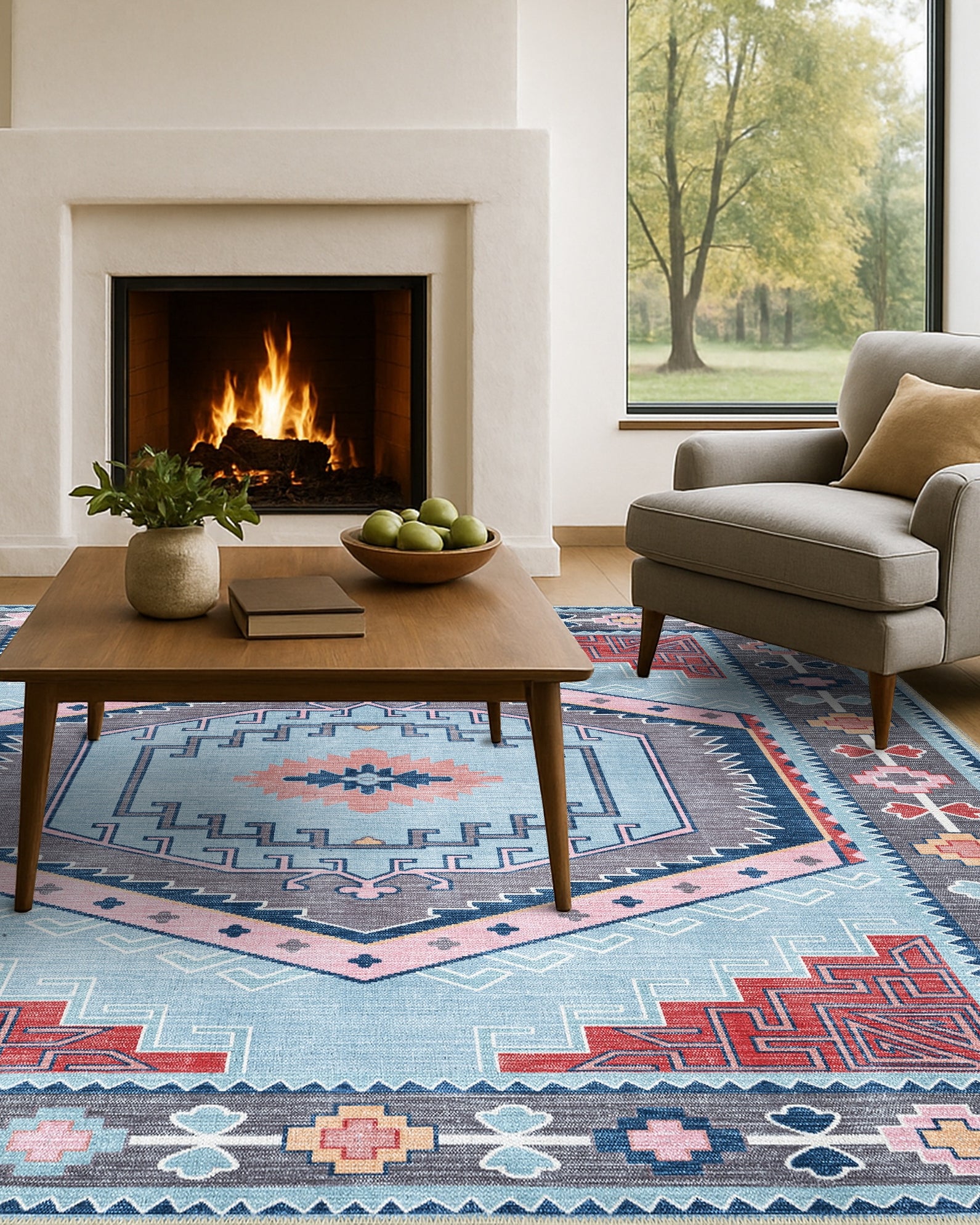 Leena Blue Colorful Aesthetic Oushak Rug