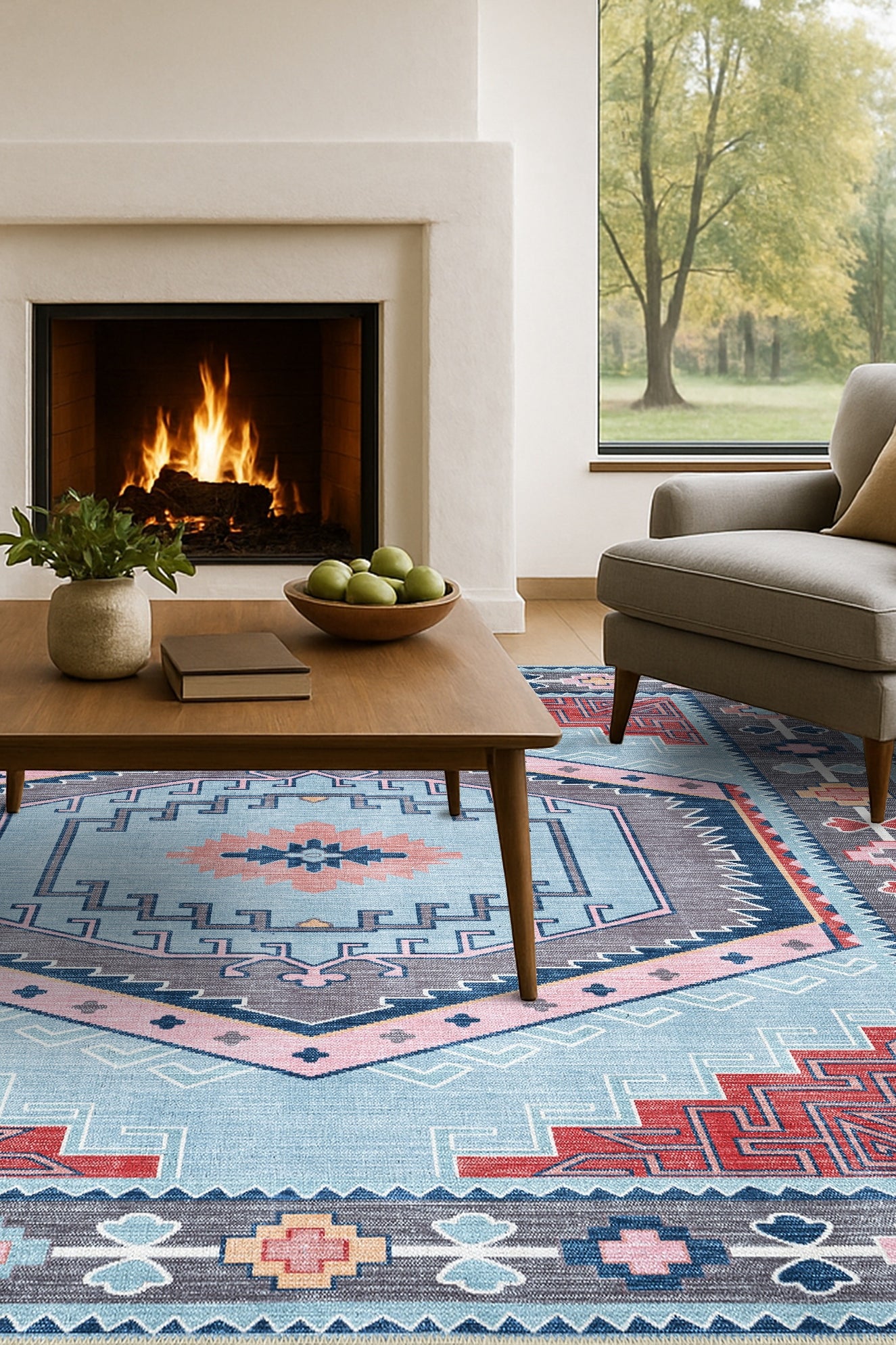 Leena Blue Colorful Aesthetic Oushak Rug