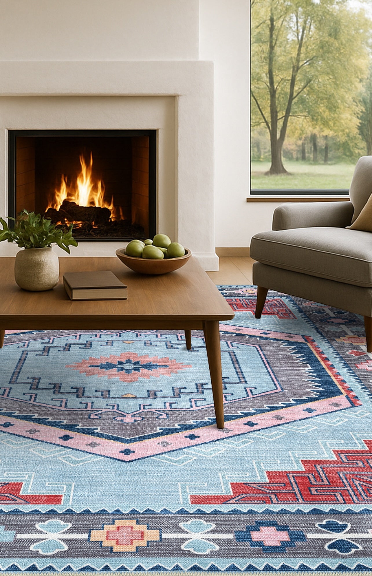 Leena Blue Colorful Aesthetic Oushak Rug