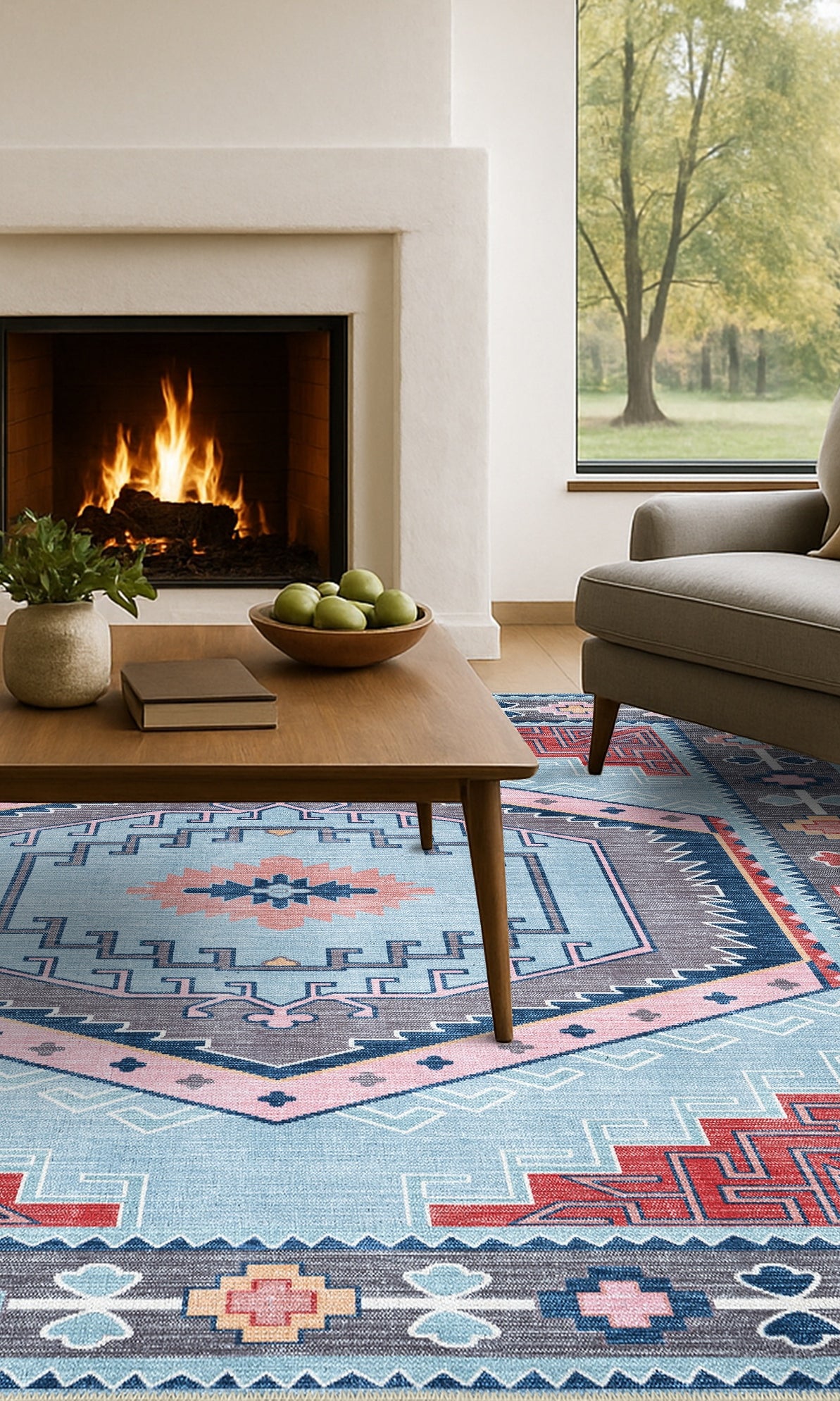 Leena Blue Colorful Aesthetic Oushak Rug