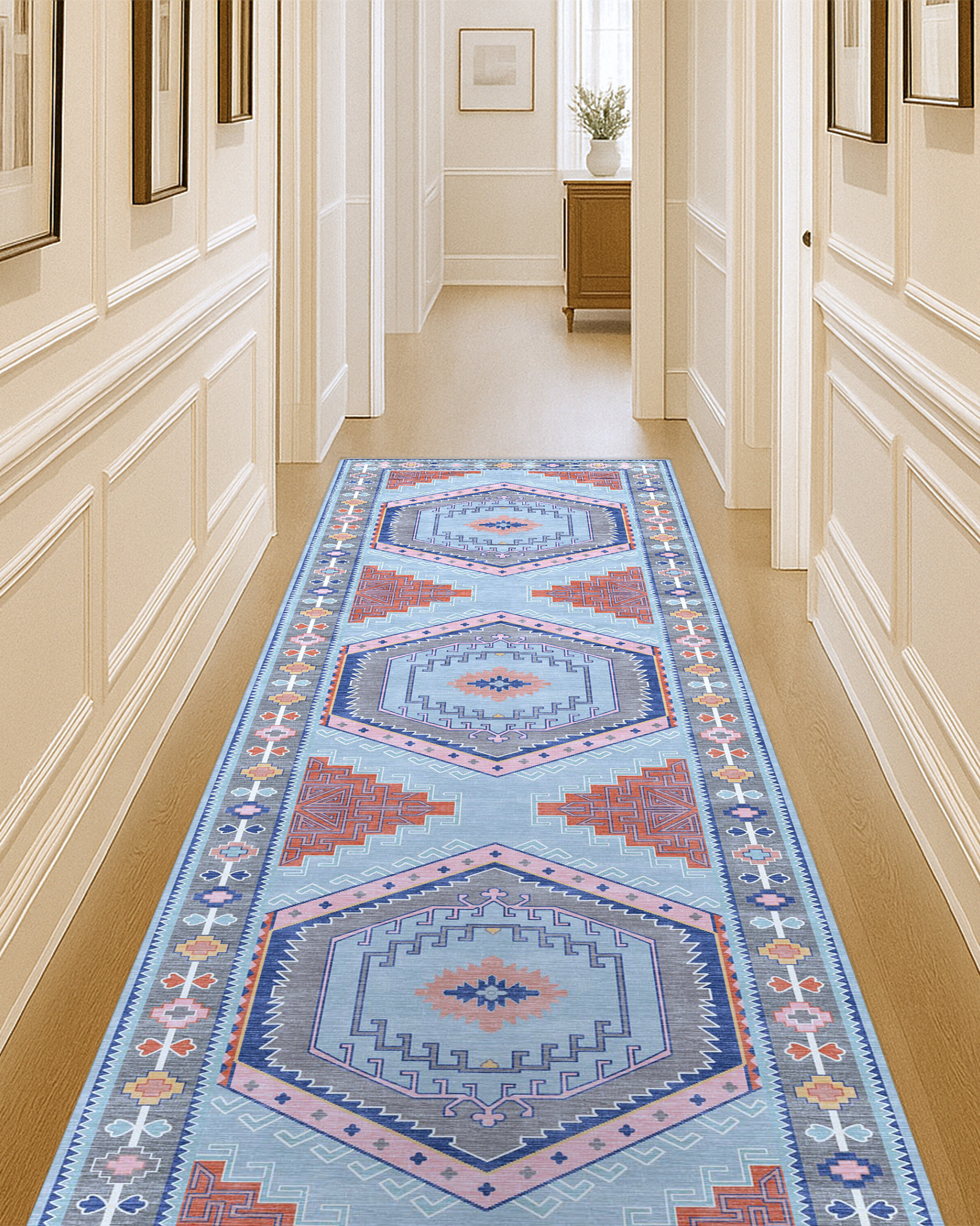 Leena Blue Colorful Aesthetic Oushak Rug