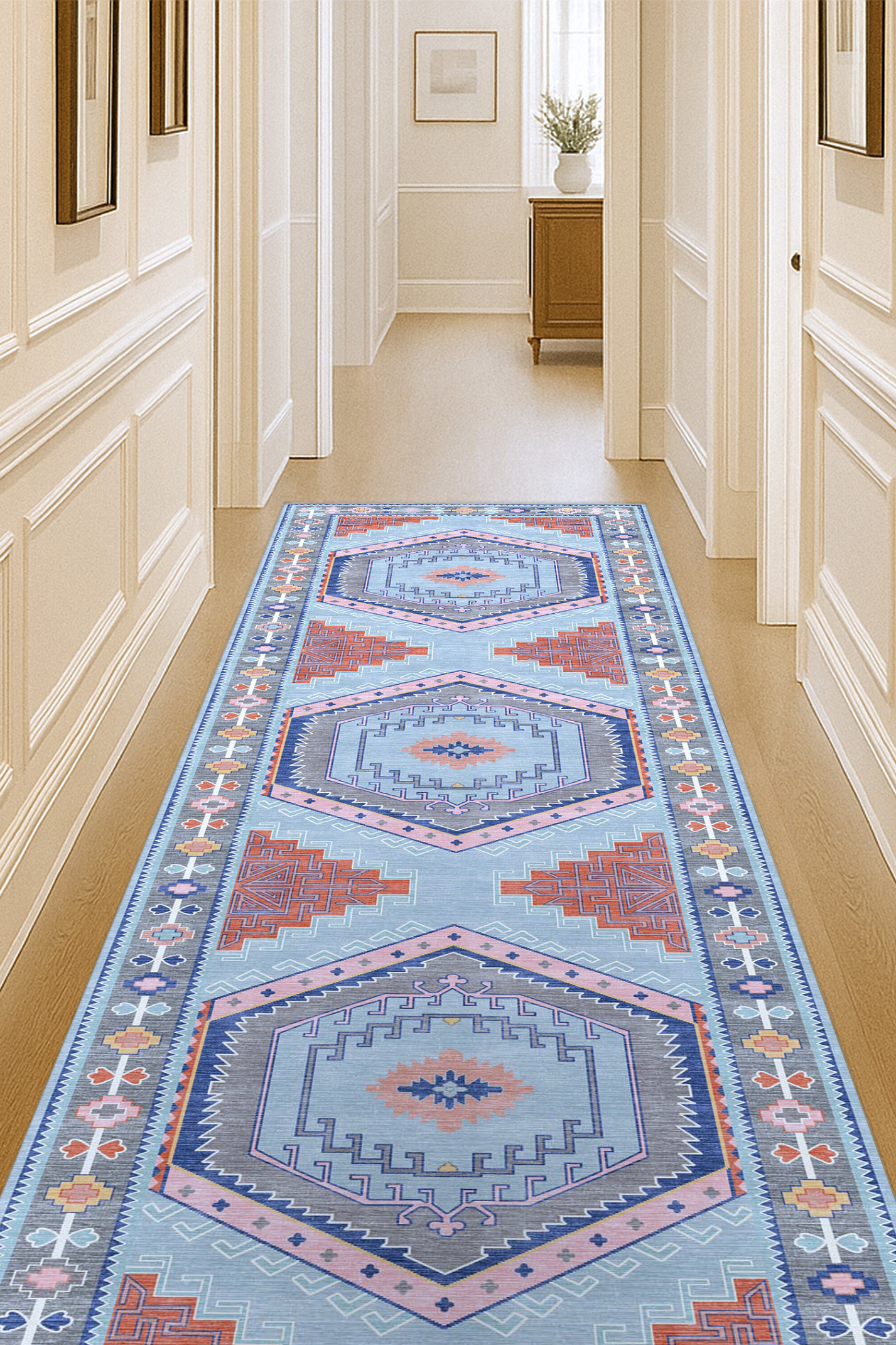 Leena Blue Colorful Aesthetic Oushak Rug