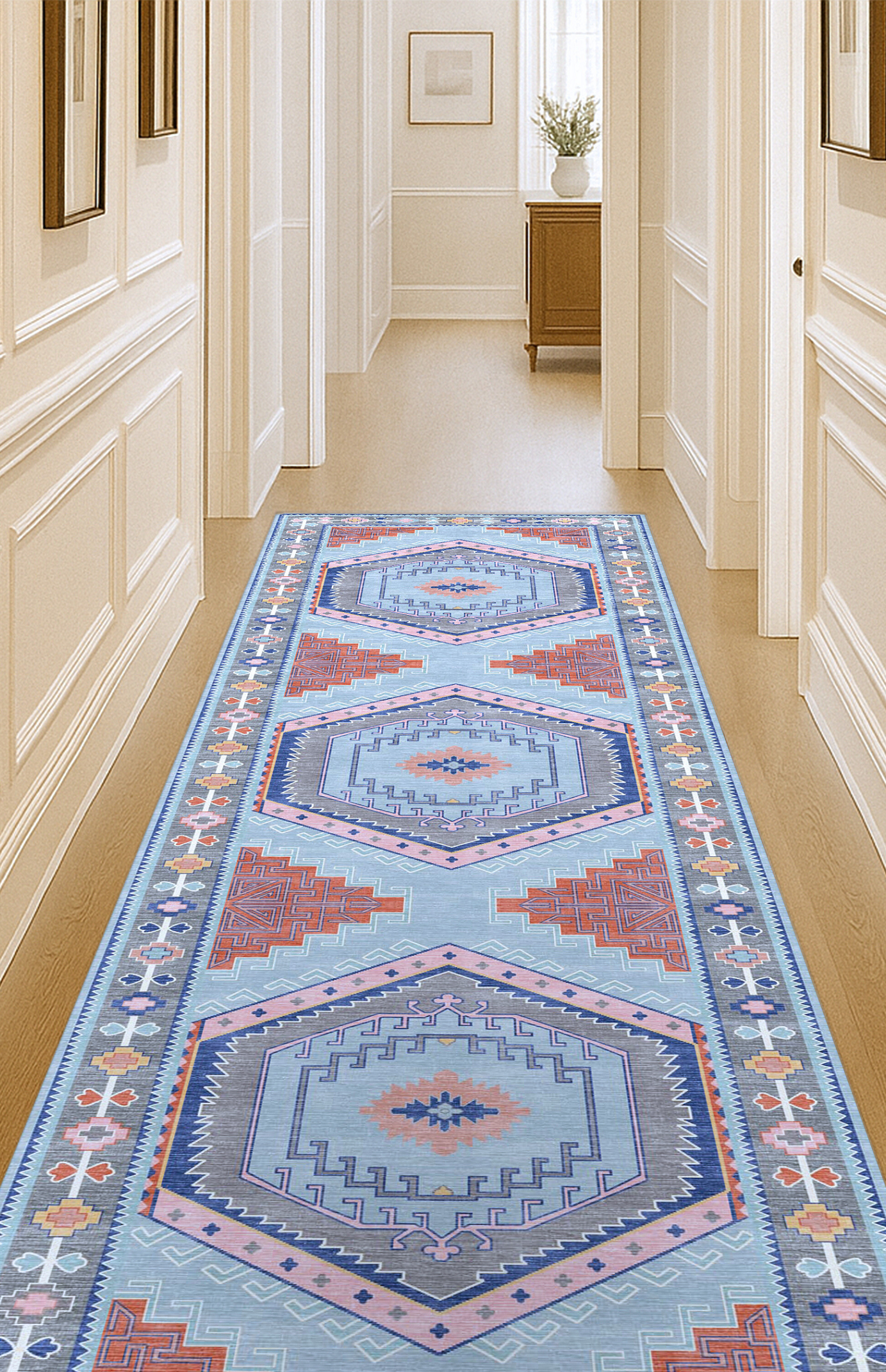 Leena Blue Colorful Aesthetic Oushak Rug