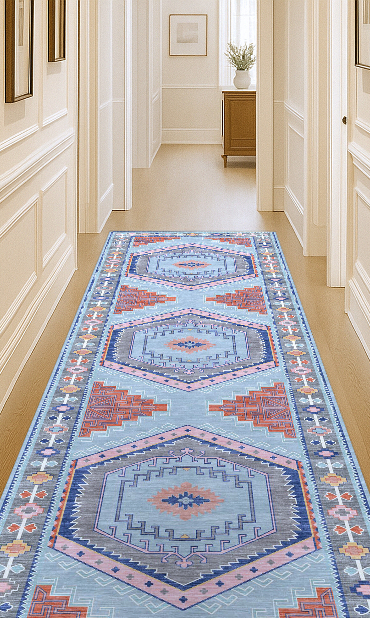 Leena Blue Colorful Aesthetic Oushak Rug