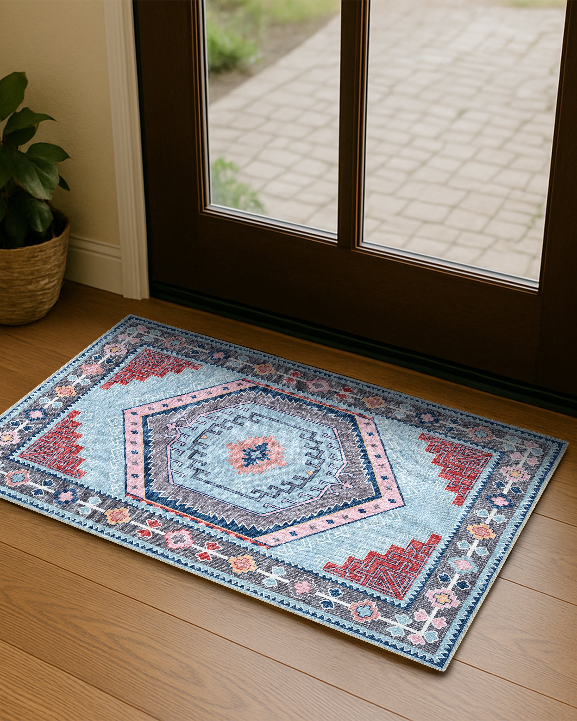 Leena Blue Colorful Aesthetic Oushak Rug