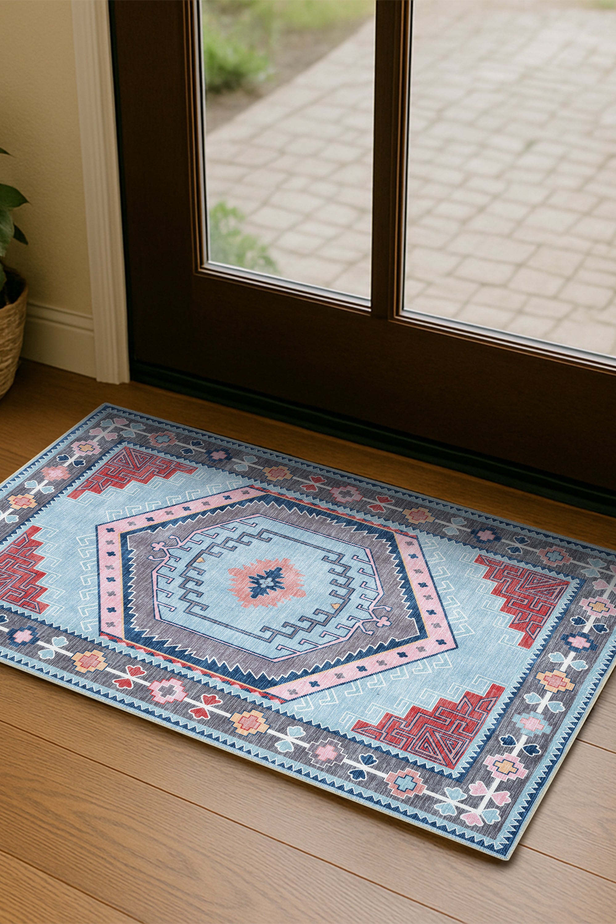 Leena Blue Colorful Aesthetic Oushak Rug