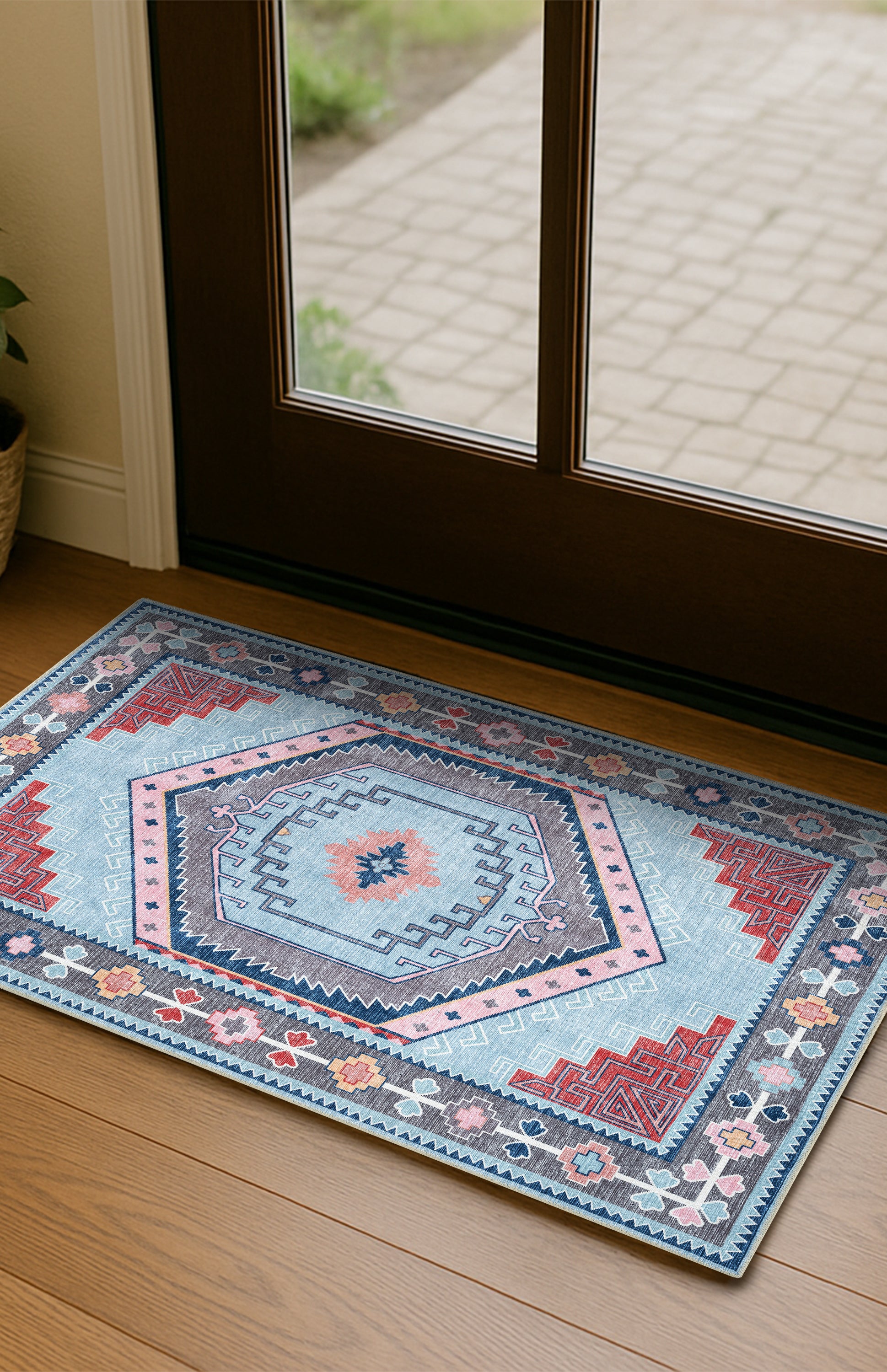 Leena Blue Colorful Aesthetic Oushak Rug