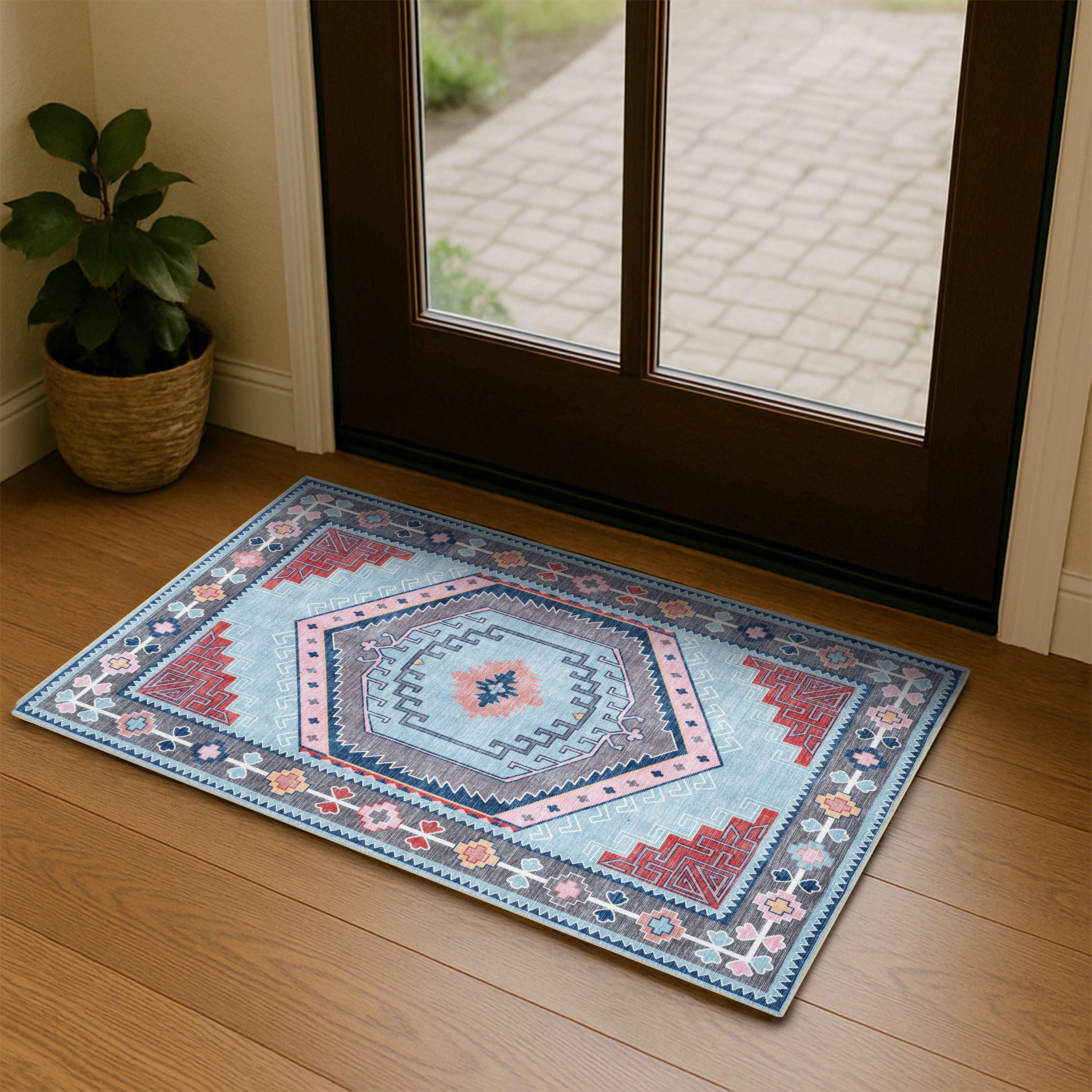 Leena Blue Colorful Aesthetic Oushak Rug
