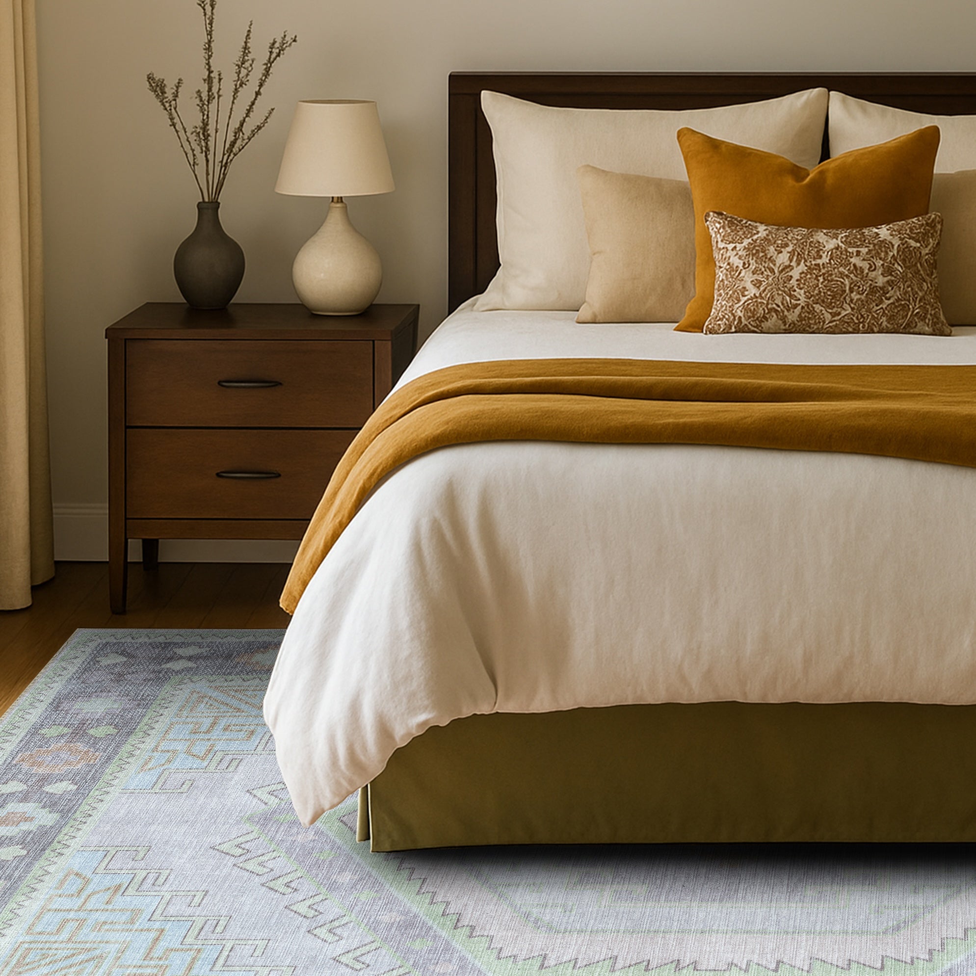 Eloise Faded Pastel Green Modern Oushak Rug