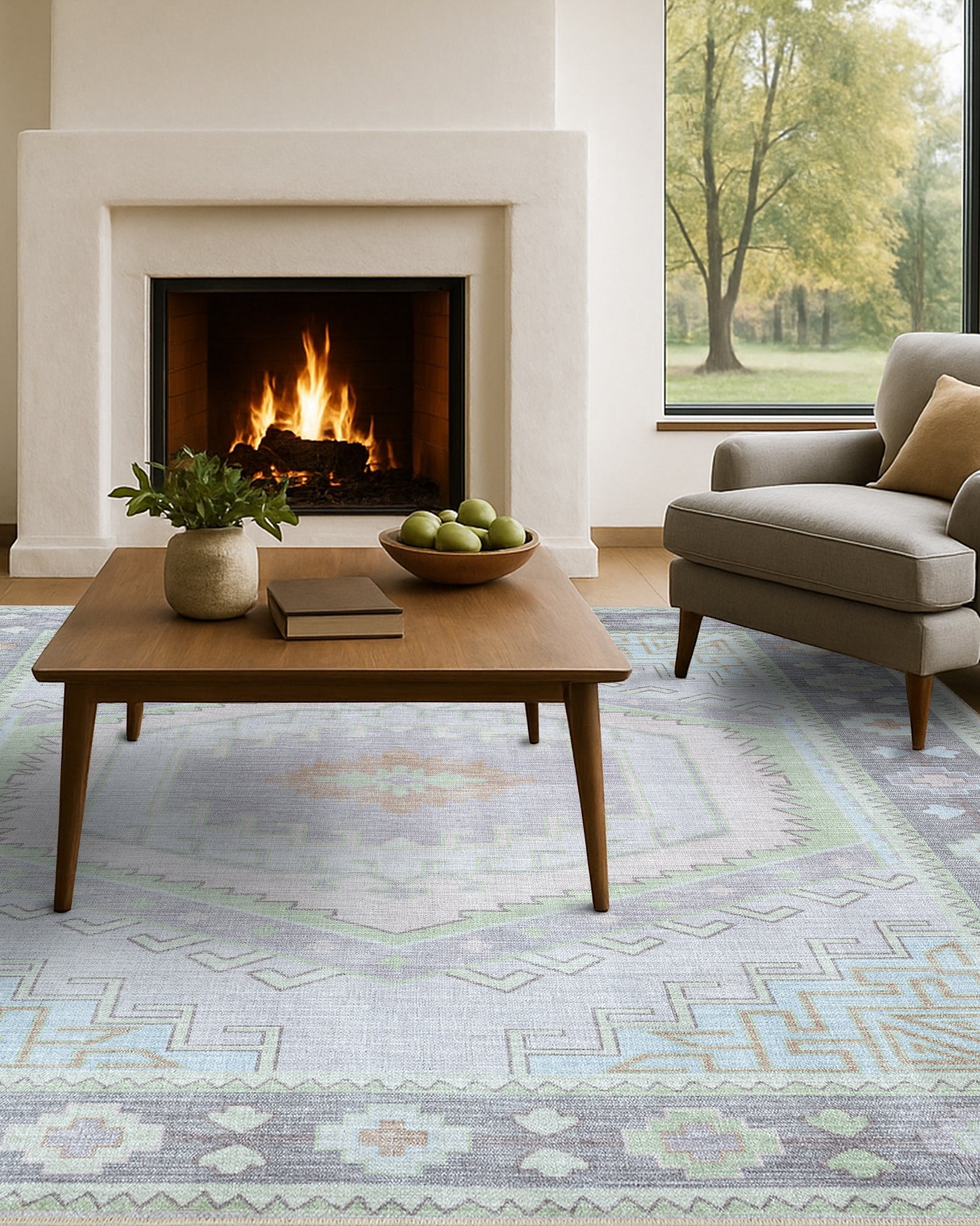 Eloise Faded Pastel Green Modern Oushak Rug