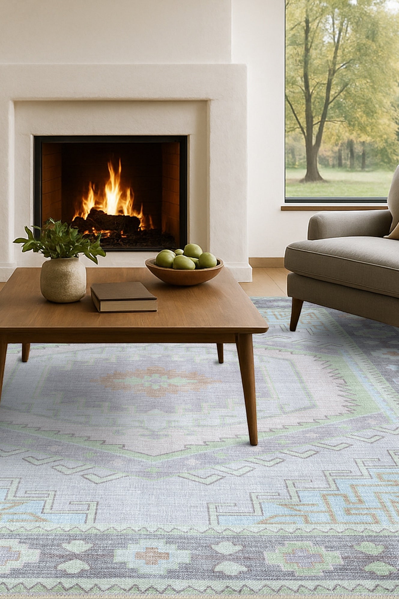 Eloise Faded Pastel Green Modern Oushak Rug