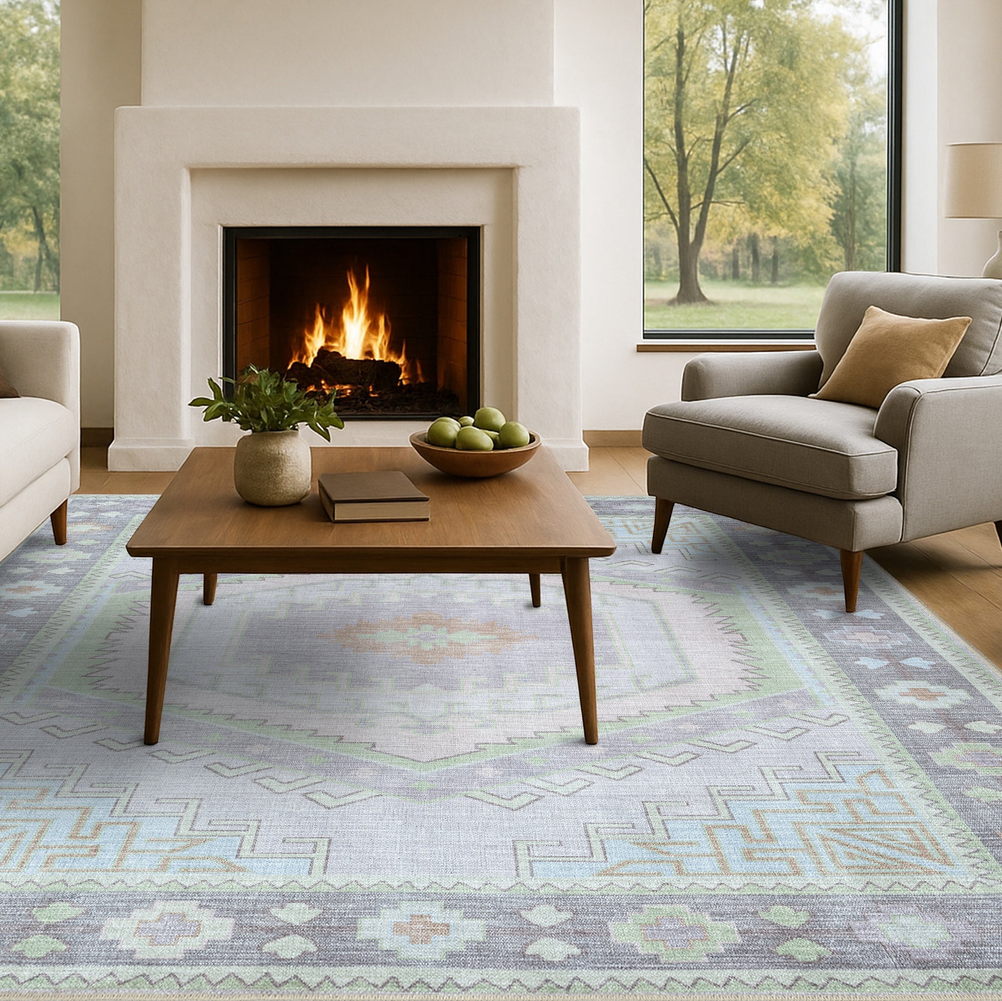 Eloise Faded Pastel Green Modern Oushak Rug