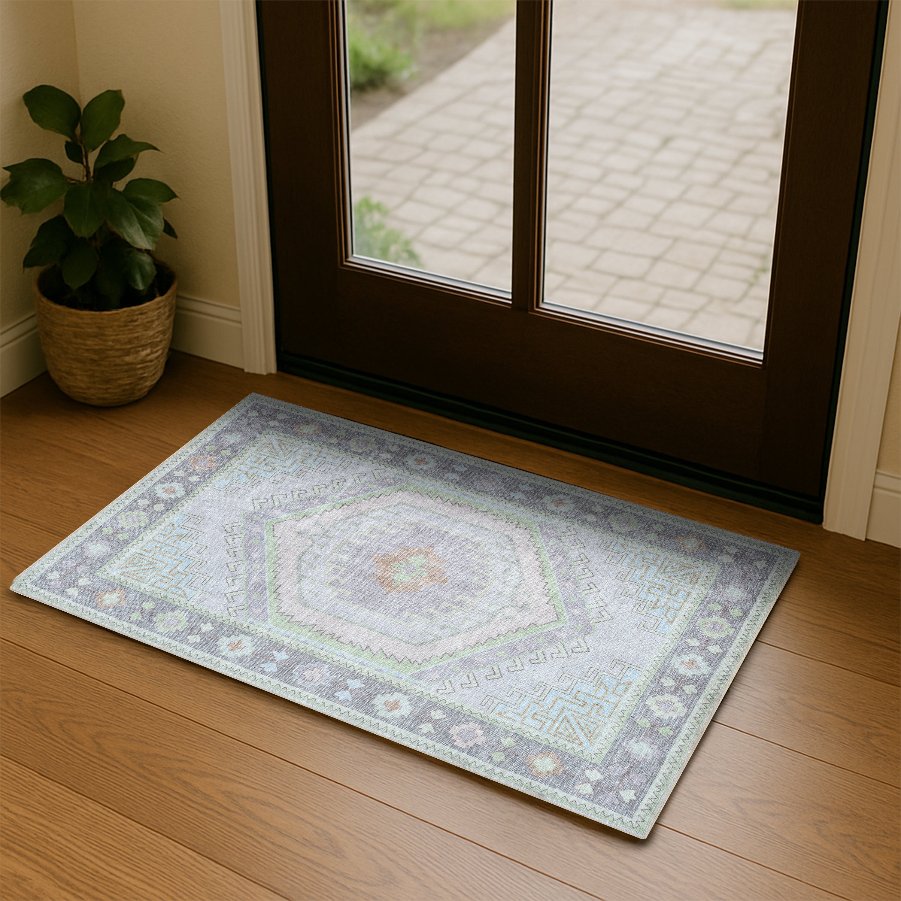 Eloise Faded Pastel Green Modern Oushak Rug