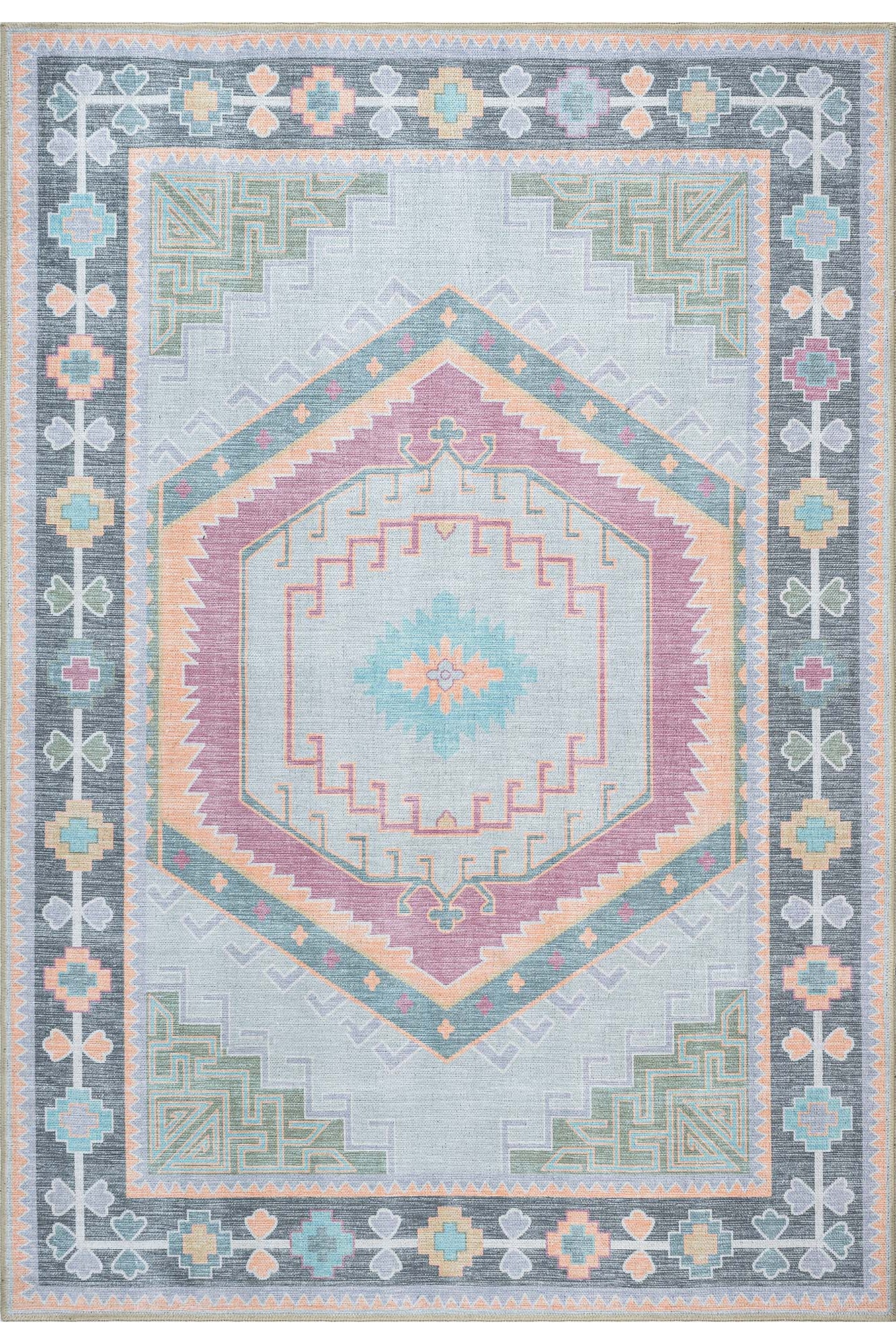 Kyra Green Pink Aesthetic Oushak Rug