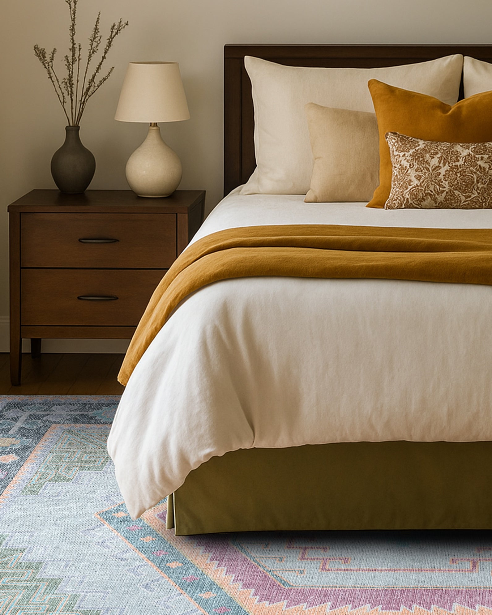 Kyra Green Pink Aesthetic Oushak Rug