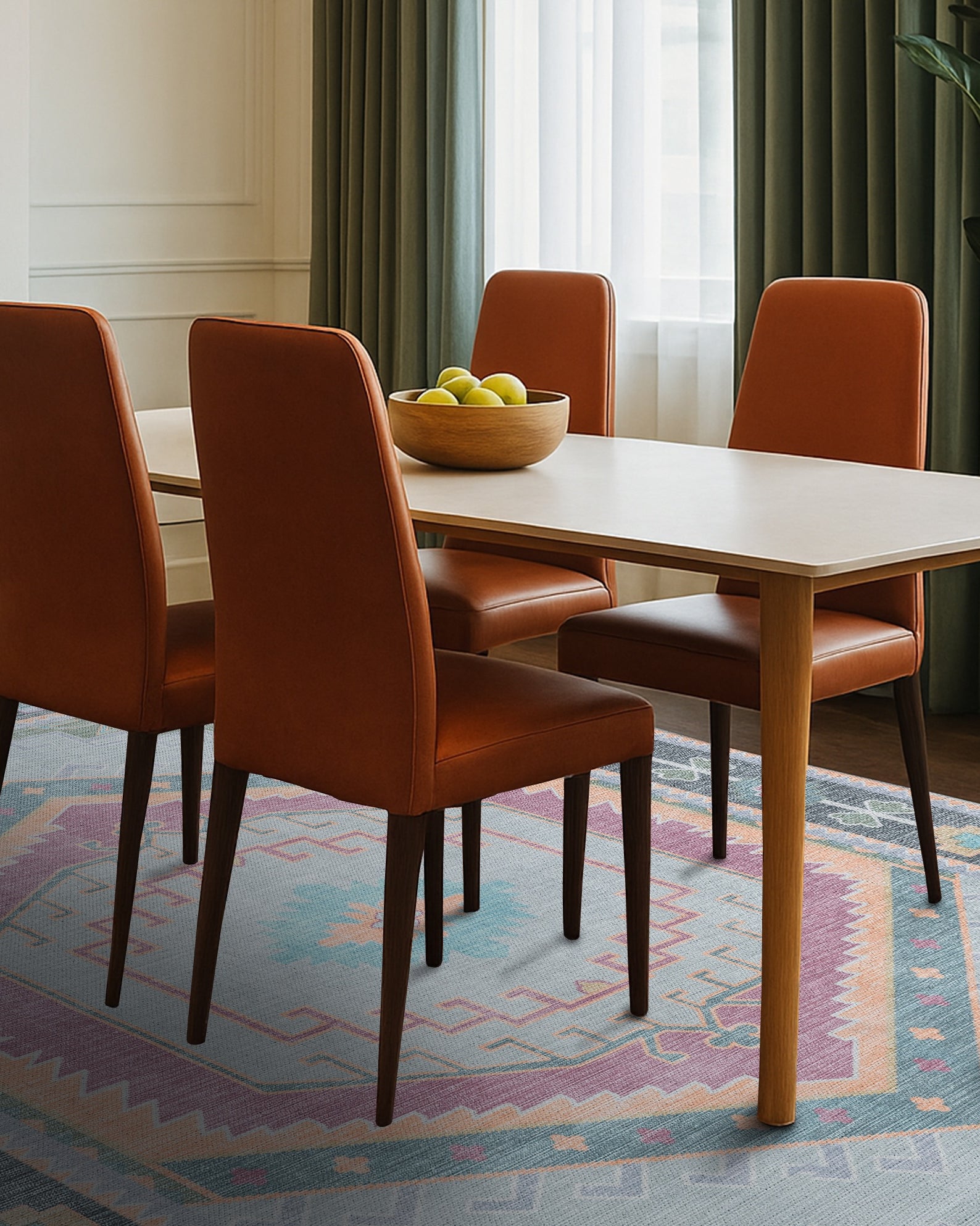 Kyra Green Pink Aesthetic Oushak Rug