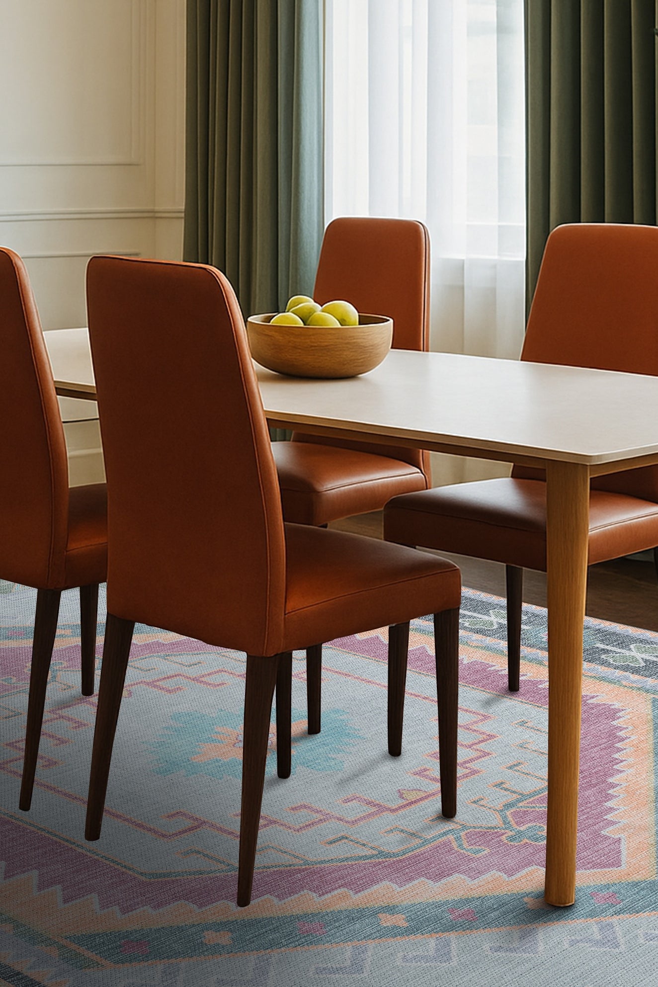 Kyra Green Pink Aesthetic Oushak Rug