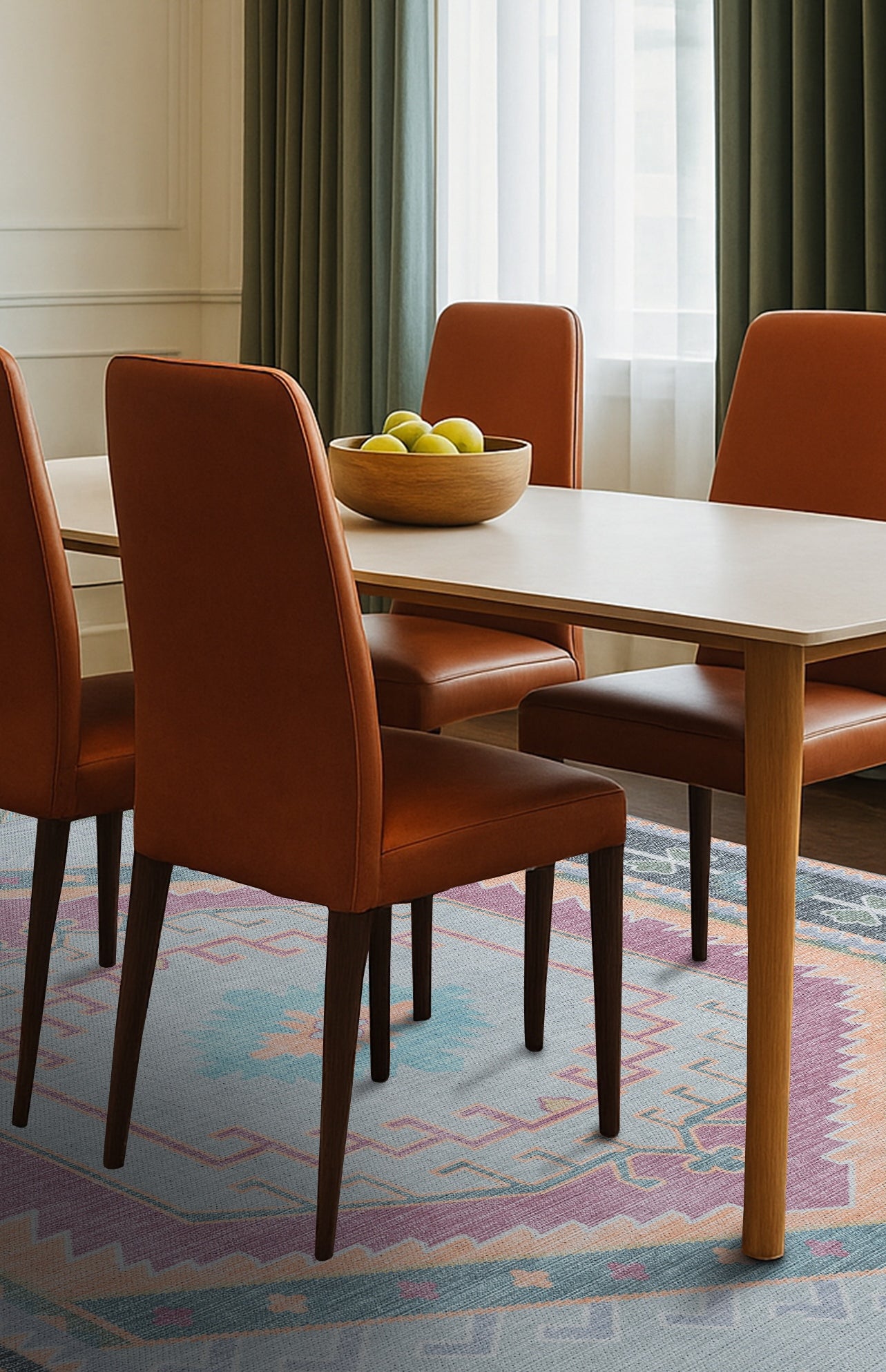 Kyra Green Pink Aesthetic Oushak Rug