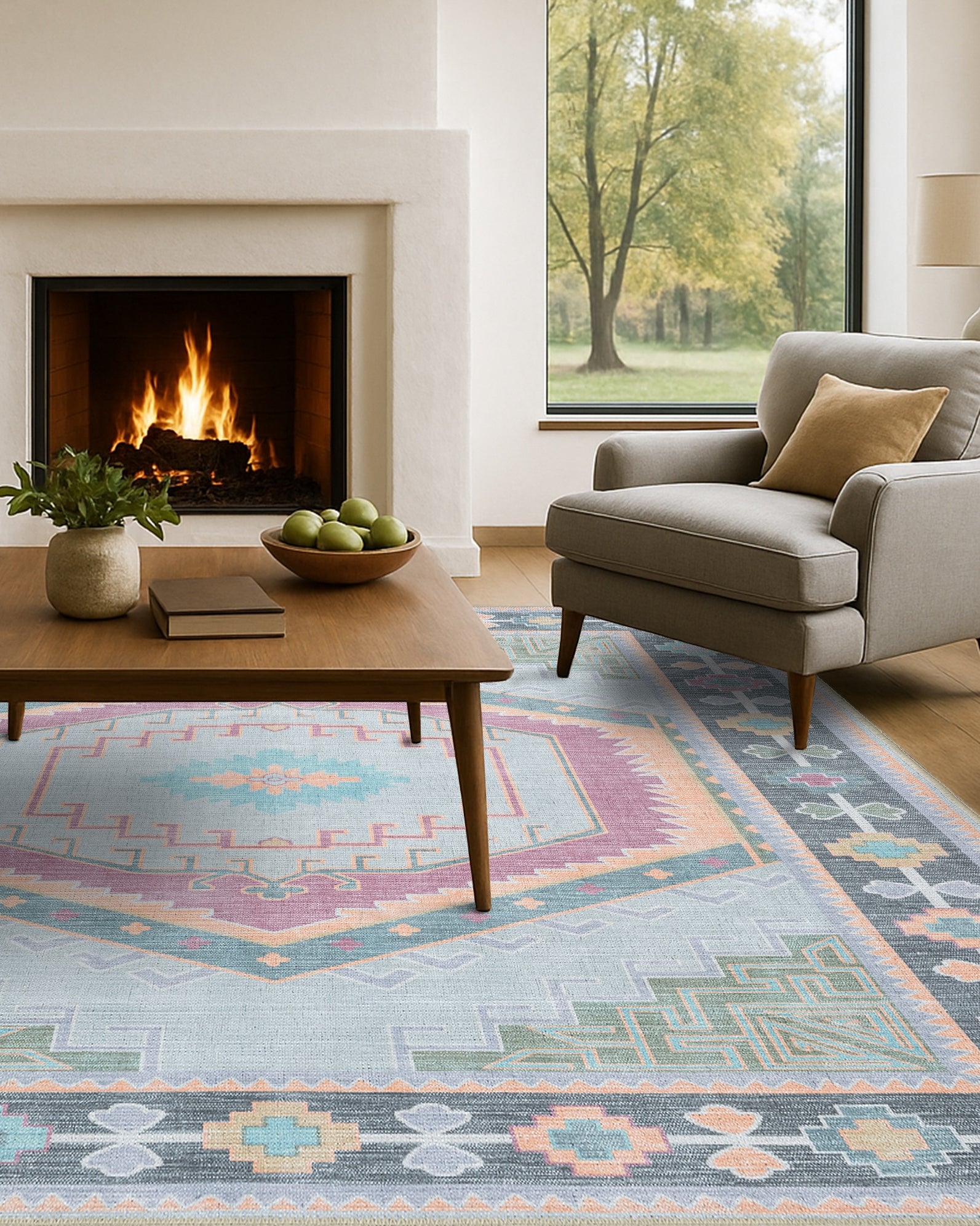 Kyra Green Pink Aesthetic Oushak Rug