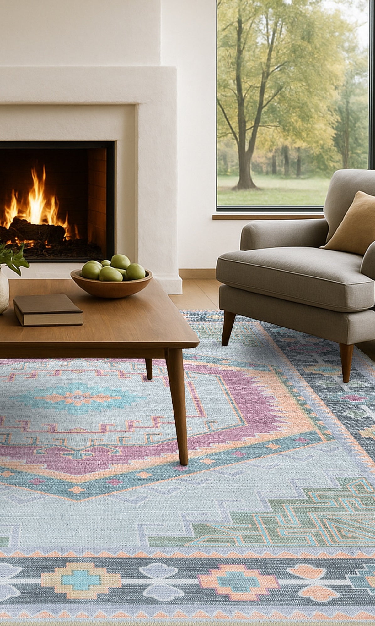 Kyra Green Pink Aesthetic Oushak Rug