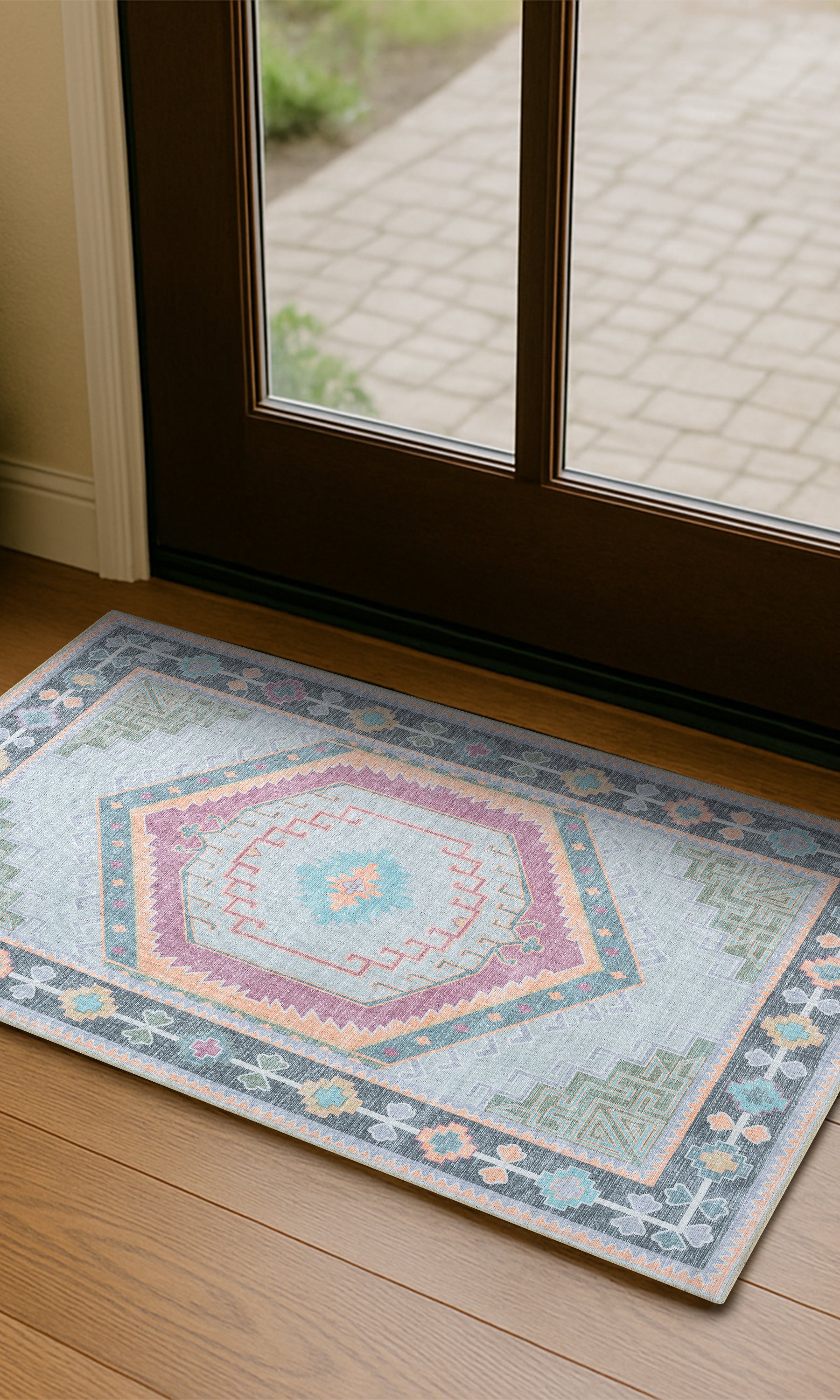 Kyra Green Pink Aesthetic Oushak Rug