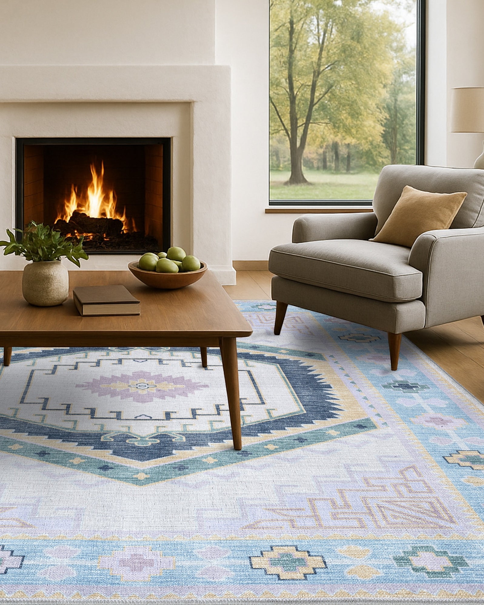 Averill Lavender, Pink & Blue Modern Oushak Rug